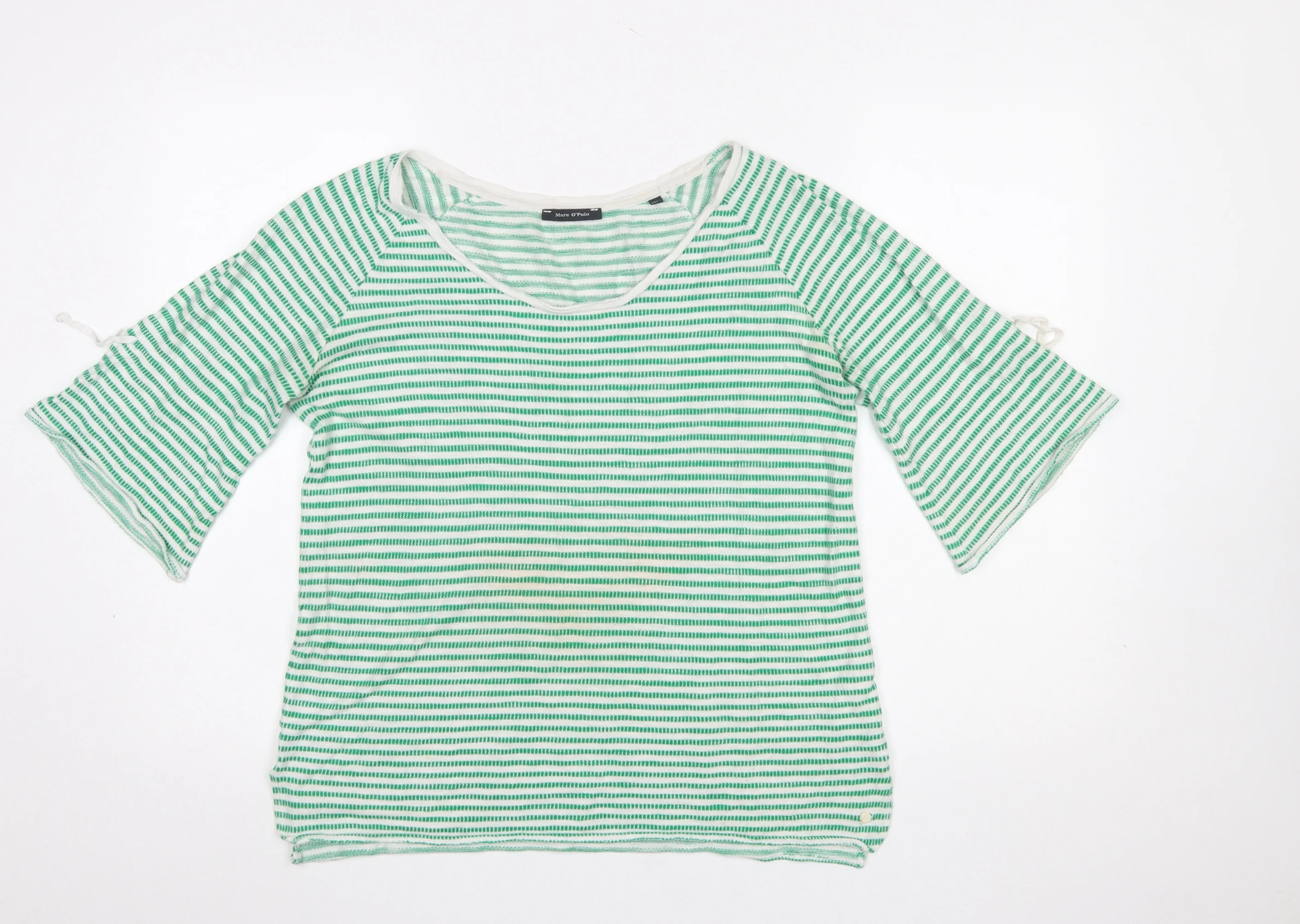 Marc O'Polo Women's Green Striped 3/4 Sleeve Cotton Linen T-Shirt Size S