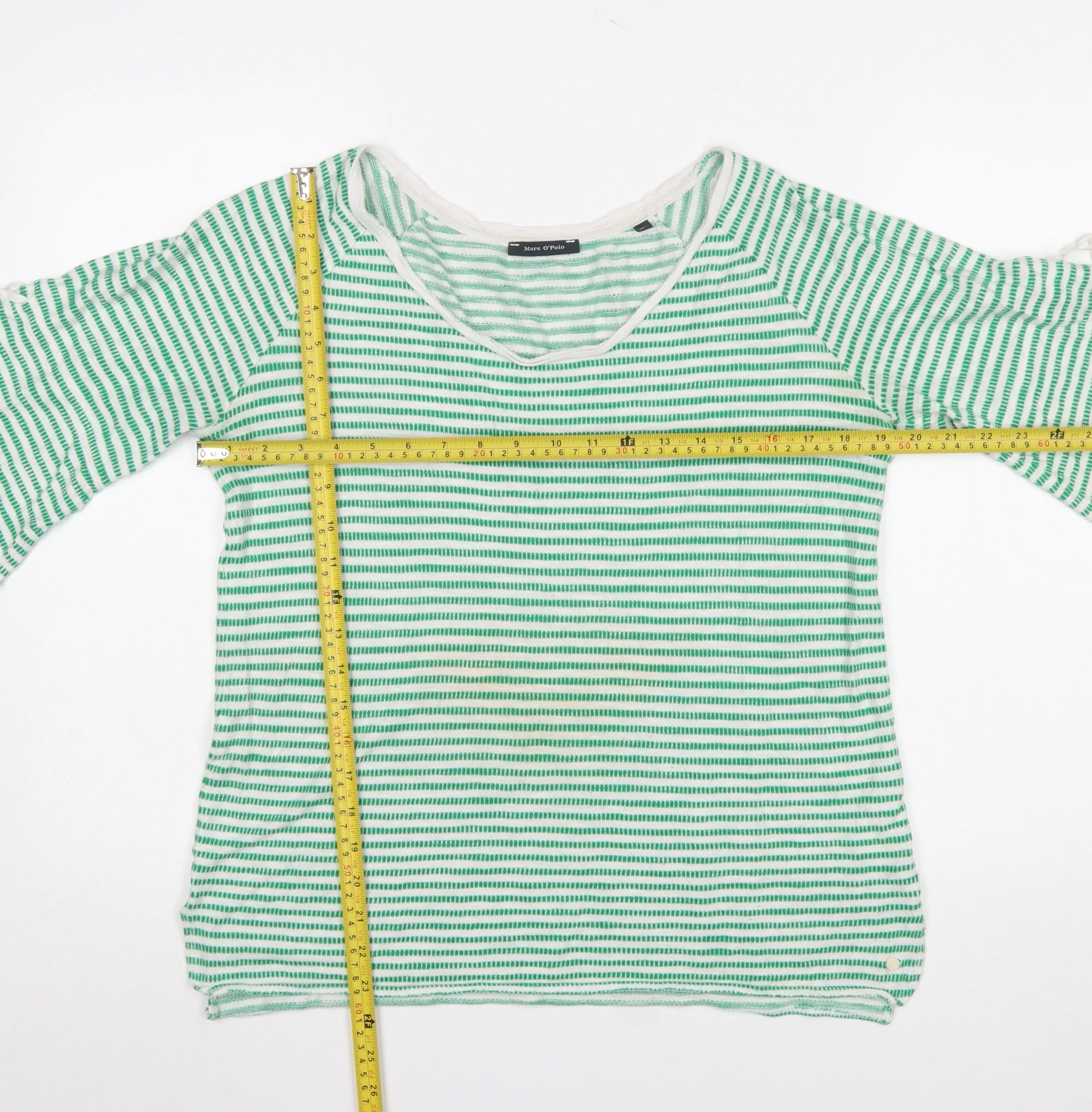 Marc O'Polo Women's Green Striped 3/4 Sleeve Cotton Linen T-Shirt Size S - Image 2
