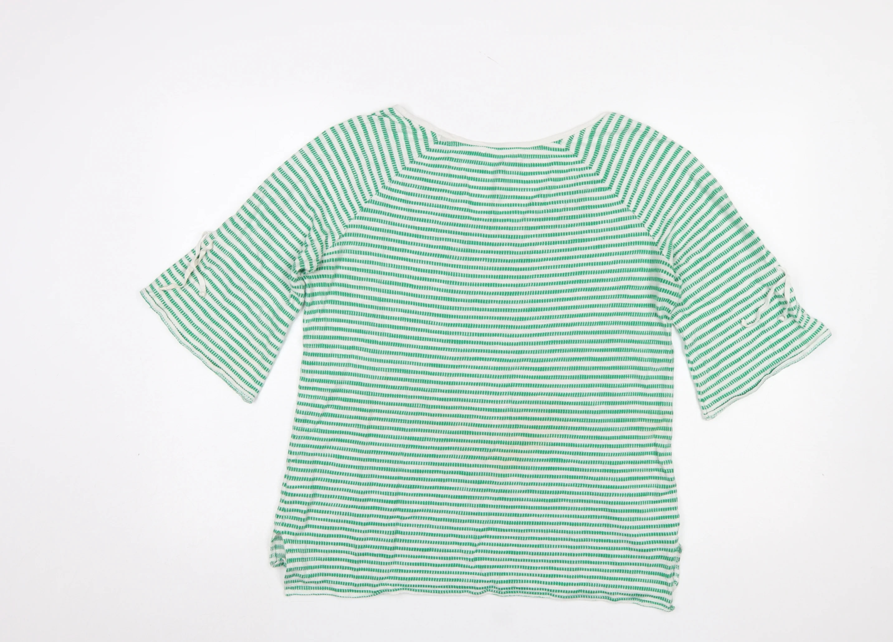 Marc O'Polo Women's Green Striped 3/4 Sleeve Cotton Linen T-Shirt Size S - Image 3