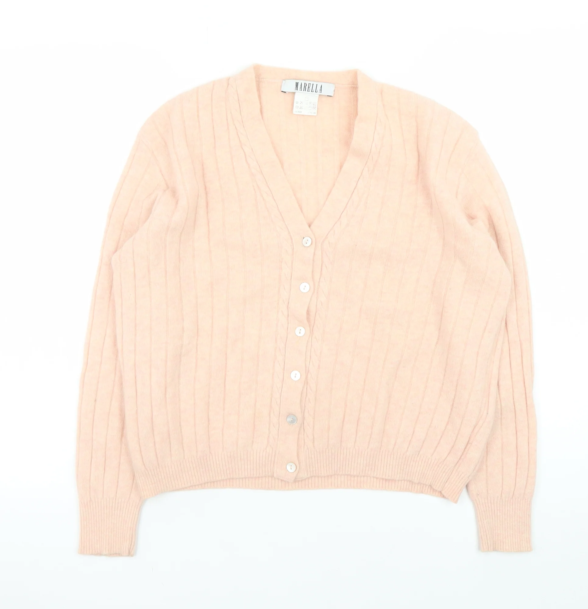 Marella Women Beige Wool Angora V-Neck Button Cardigan M