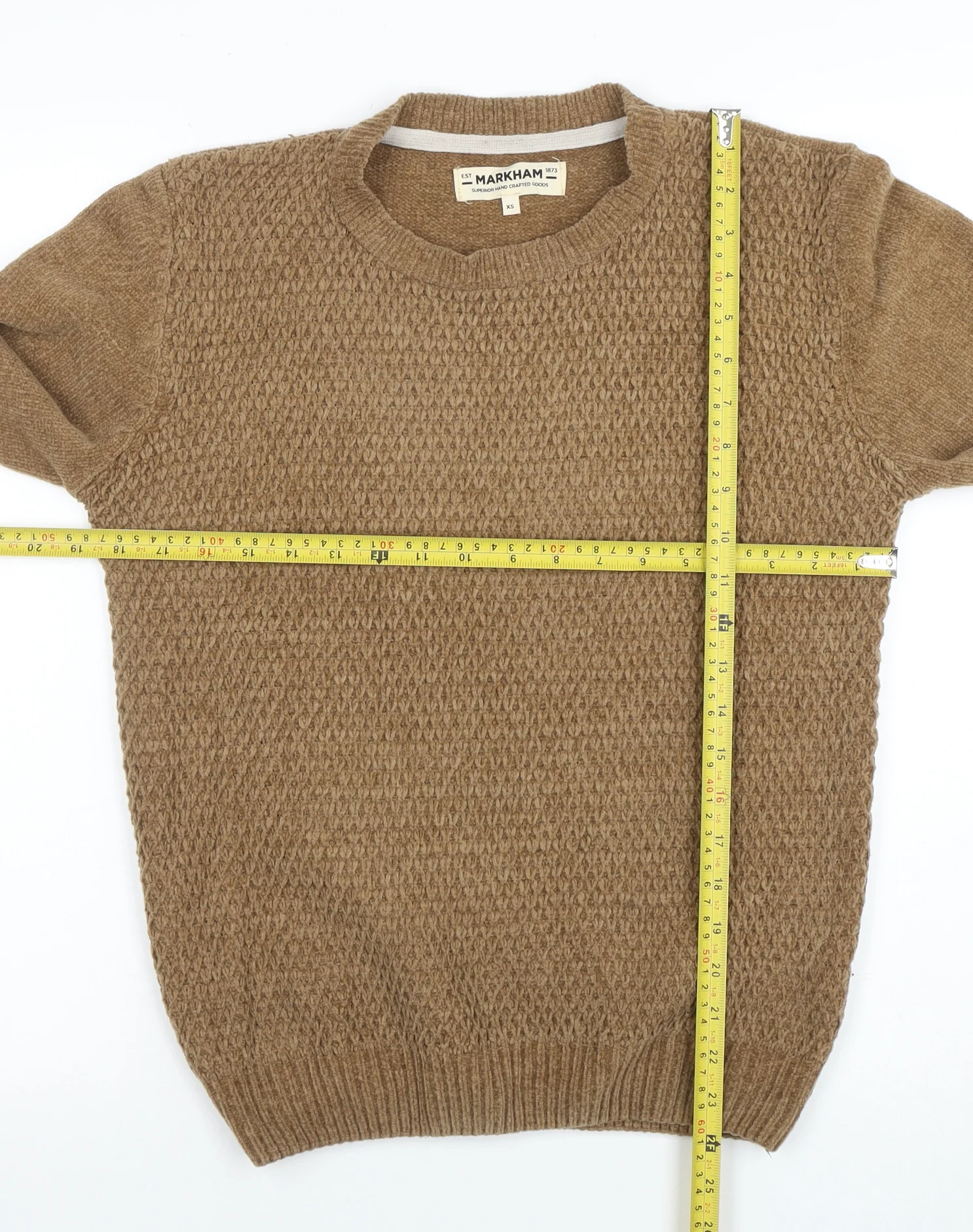 Markham Men’s Beige Acrylic Crew Neck Knit Jumper XS - Image 2