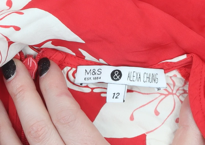 Marks and Spencer Alexa Chung Red Floral Fit & Flare Dress Women's Size 12 - Image 5