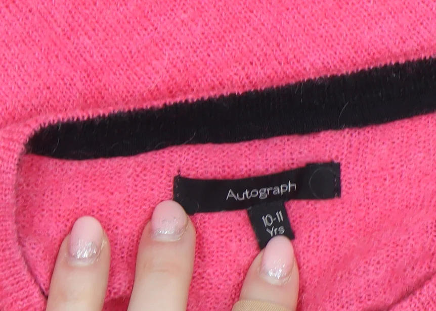 Marks and Spencer Autograph Girls Pink Button Cardigan 10-11 Years Wool Blend - Image 5