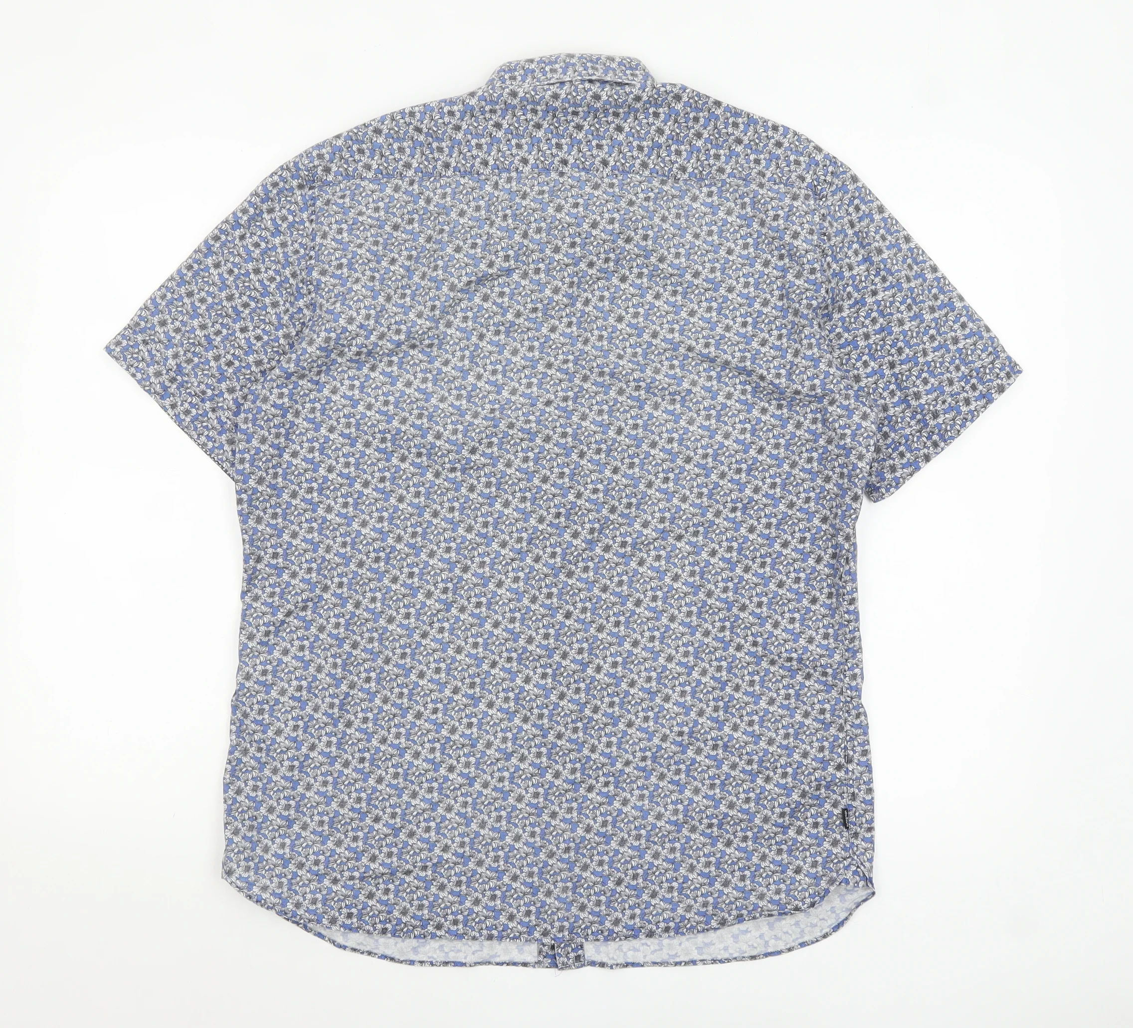 Marks and Spencer Autograph Men's Blue Floral Pure Cotton Slim Fit Short Sleeve Shirt M - Image 3