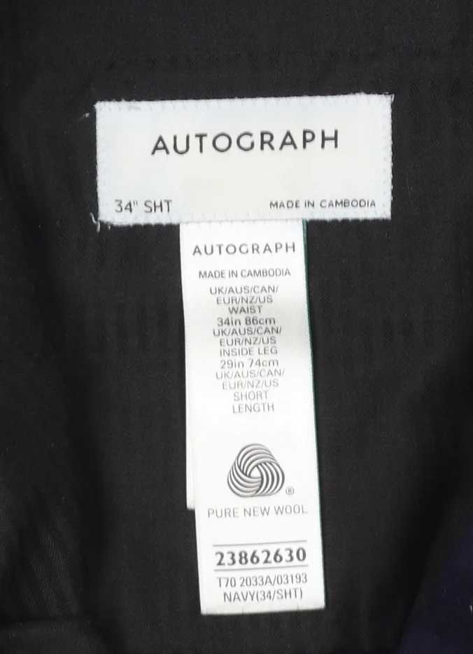 Marks and Spencer Autograph Men's Navy Wool Dress Trousers 34S - Image 4