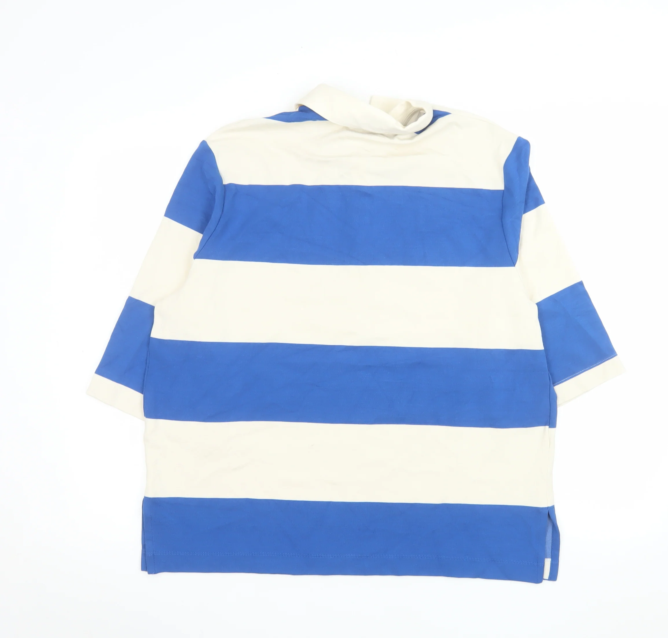 Marks and Spencer Autograph Womens Blue White Striped Polo Top Size 14 - Image 3