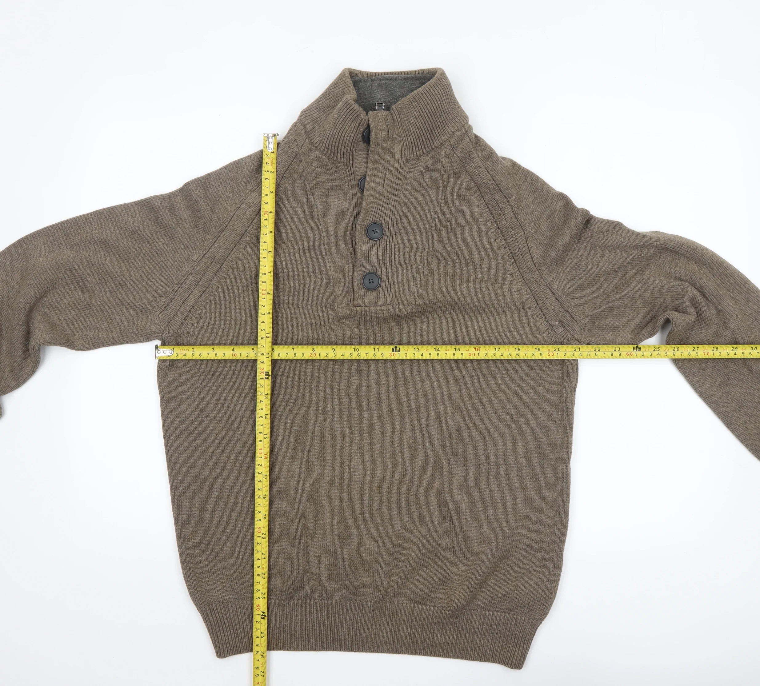 Marks and Spencer Blue Harbour Men's Brown Cotton Henley Jumper M - Image 2