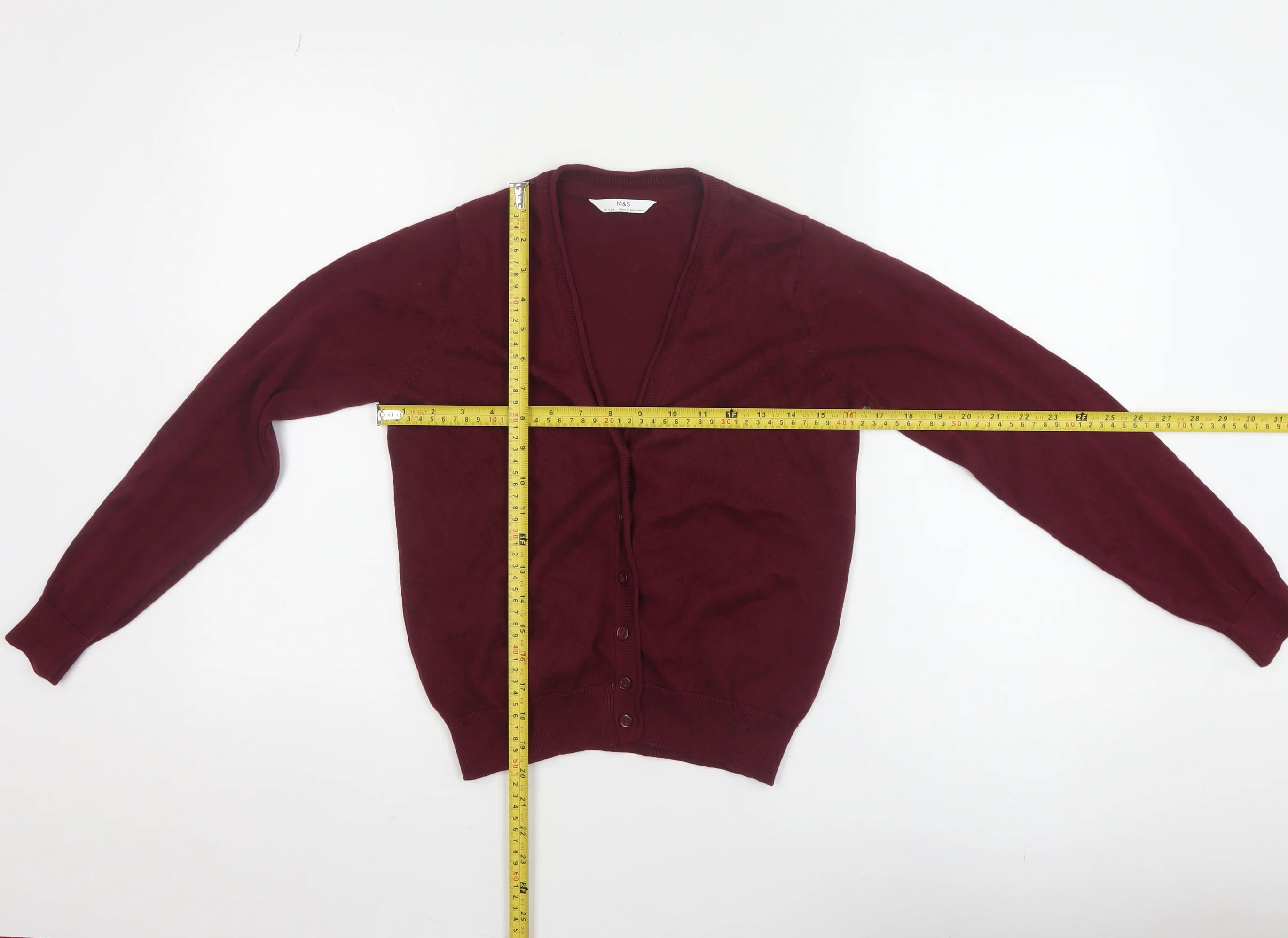 Marks and Spencer Boys Burgundy Cotton Cardigan 10-11 Years Button Up Classic Knit - Image 2