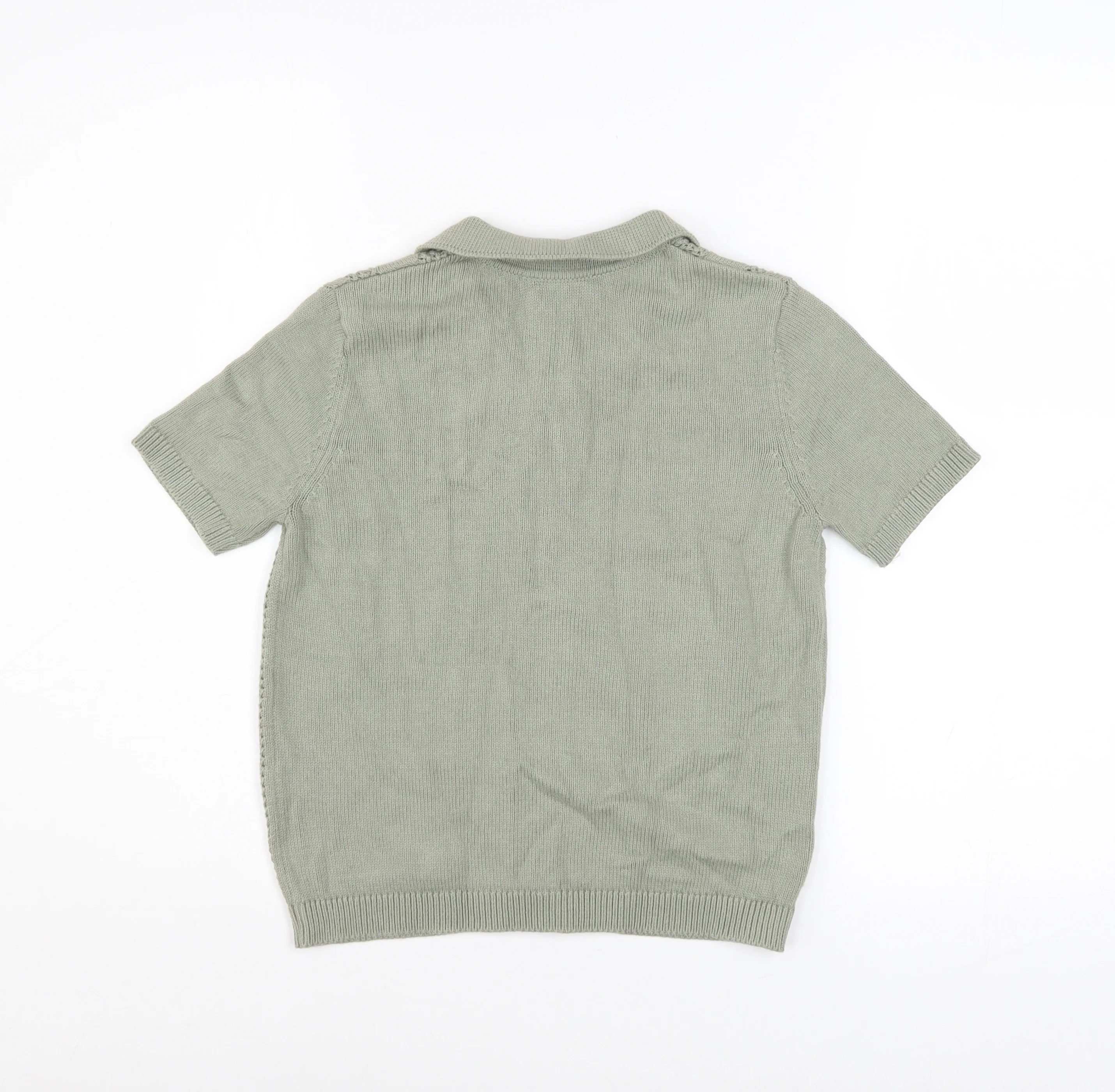 Marks and Spencer Boys Green 8-9 Years Cotton Button-Up Knit Shirt - Image 3