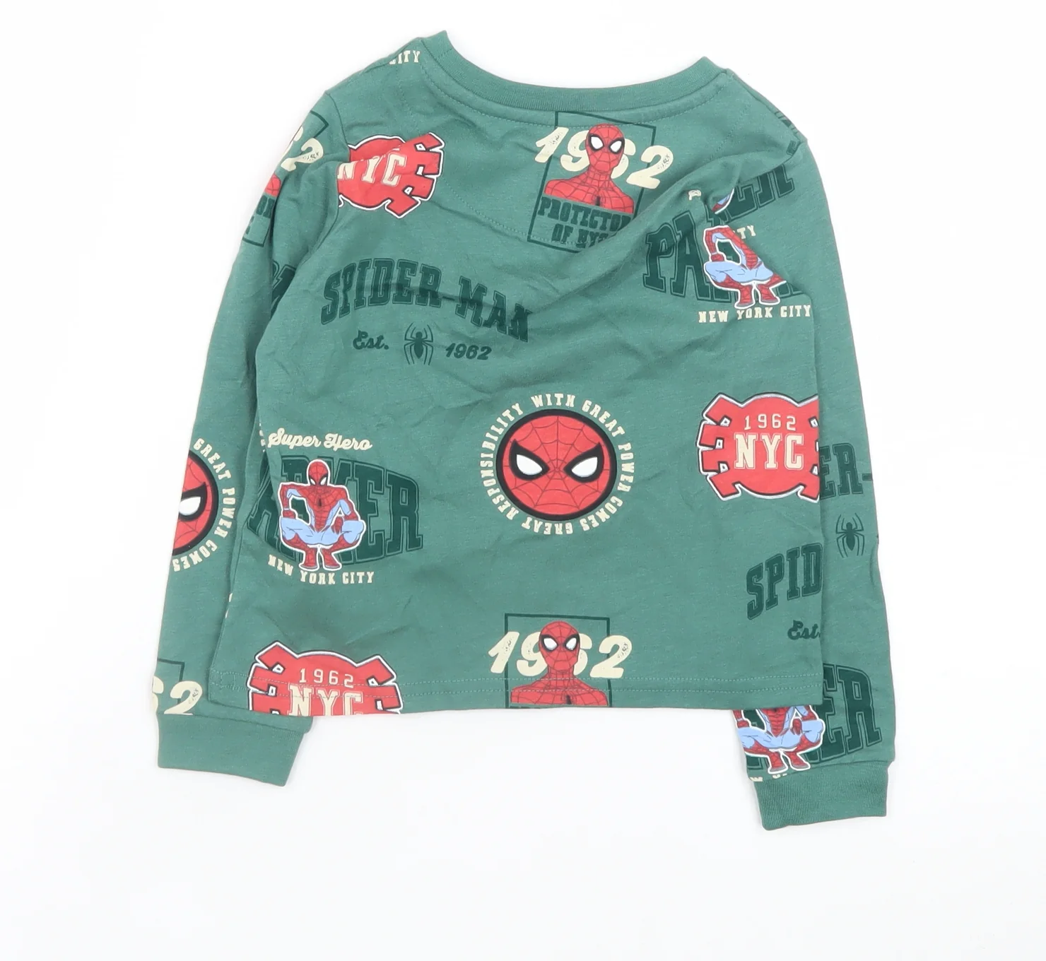 Marks and Spencer Boys Green Spider-Man Long Sleeve Cotton T-Shirt 3-4 Years - Image 3