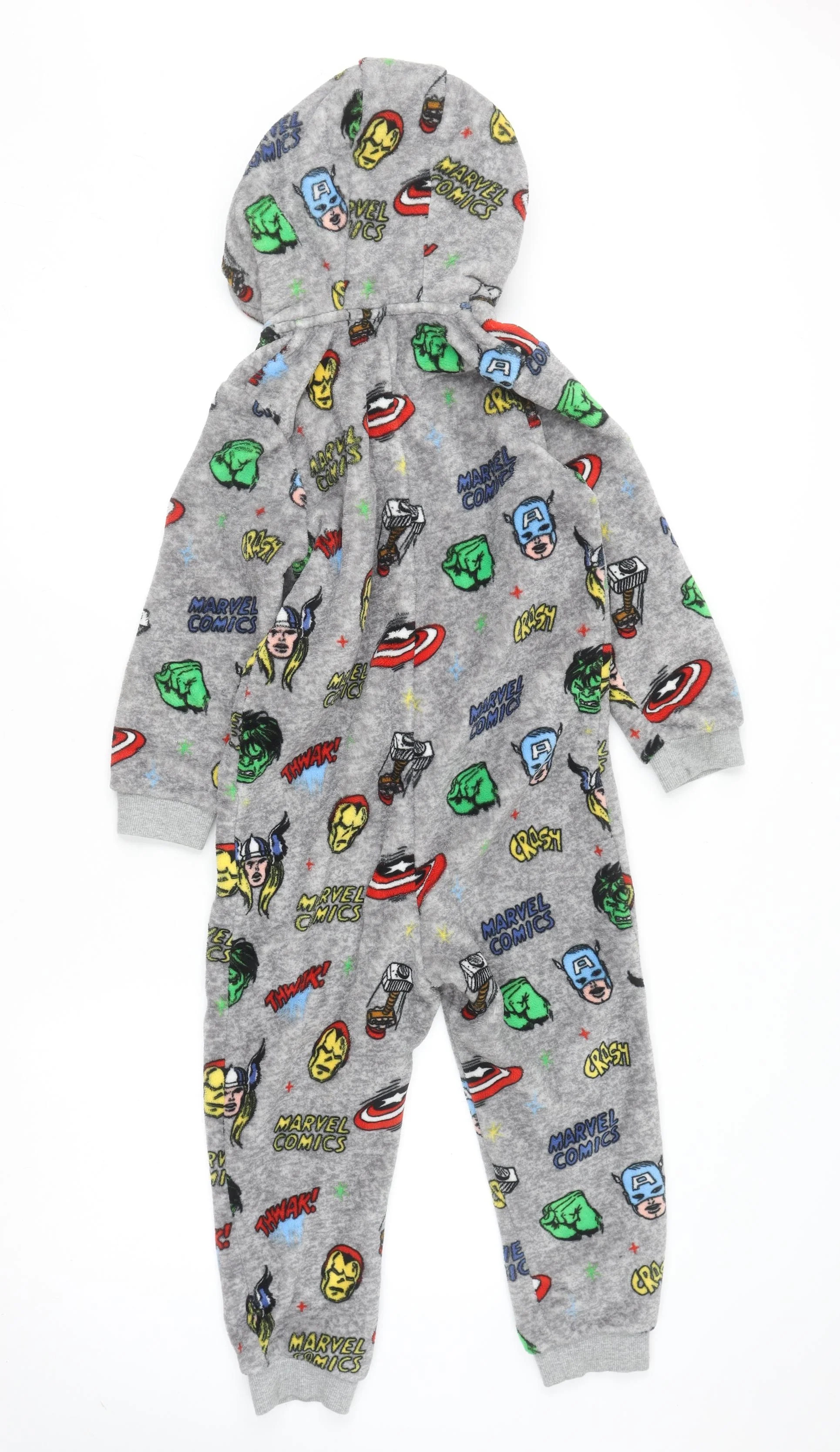 Marks and Spencer Boys Grey Marvel Fleece Hooded Onesie 6-7 Years - Image 3
