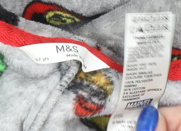 Marks and Spencer Boys Grey Marvel Fleece Hooded Onesie 6-7 Years - Image 4