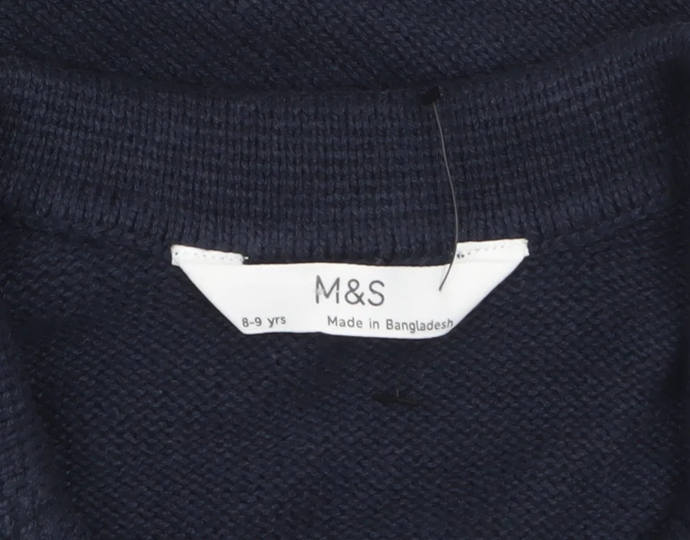 Marks and Spencer Boys Navy Blue Button Cardigan 8-9 Years Short Sleeve Knit - Image 5