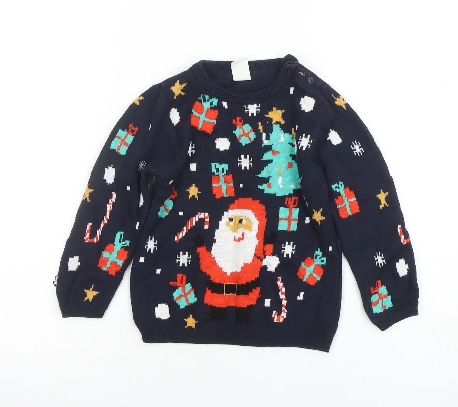 Marks and Spencer Boys Navy Christmas Jumper Size 2-3 Years Santa Print
