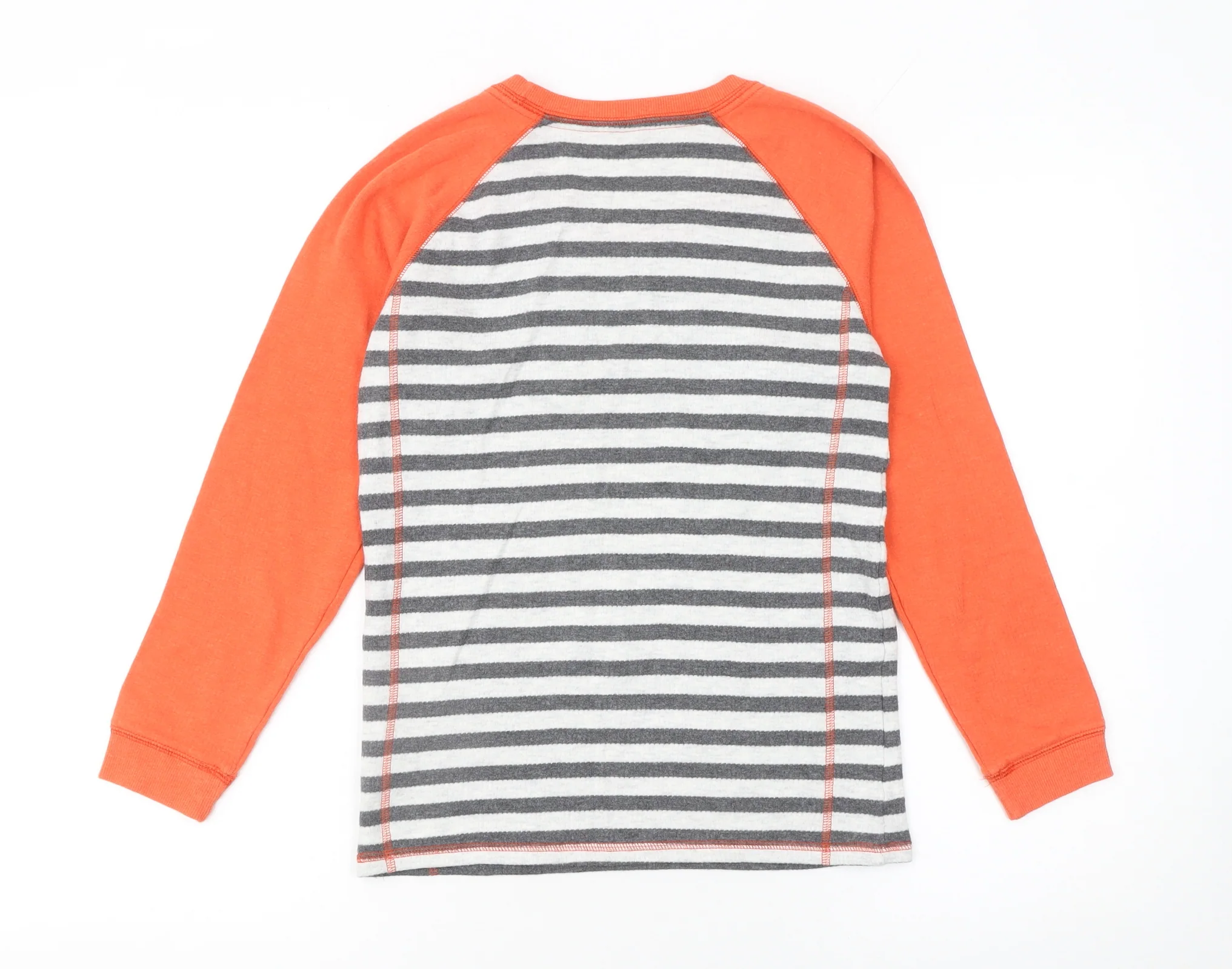 Marks and Spencer Boys Orange & Grey Striped Long Sleeve Cotton T-Shirt 6-7 Years - Image 3