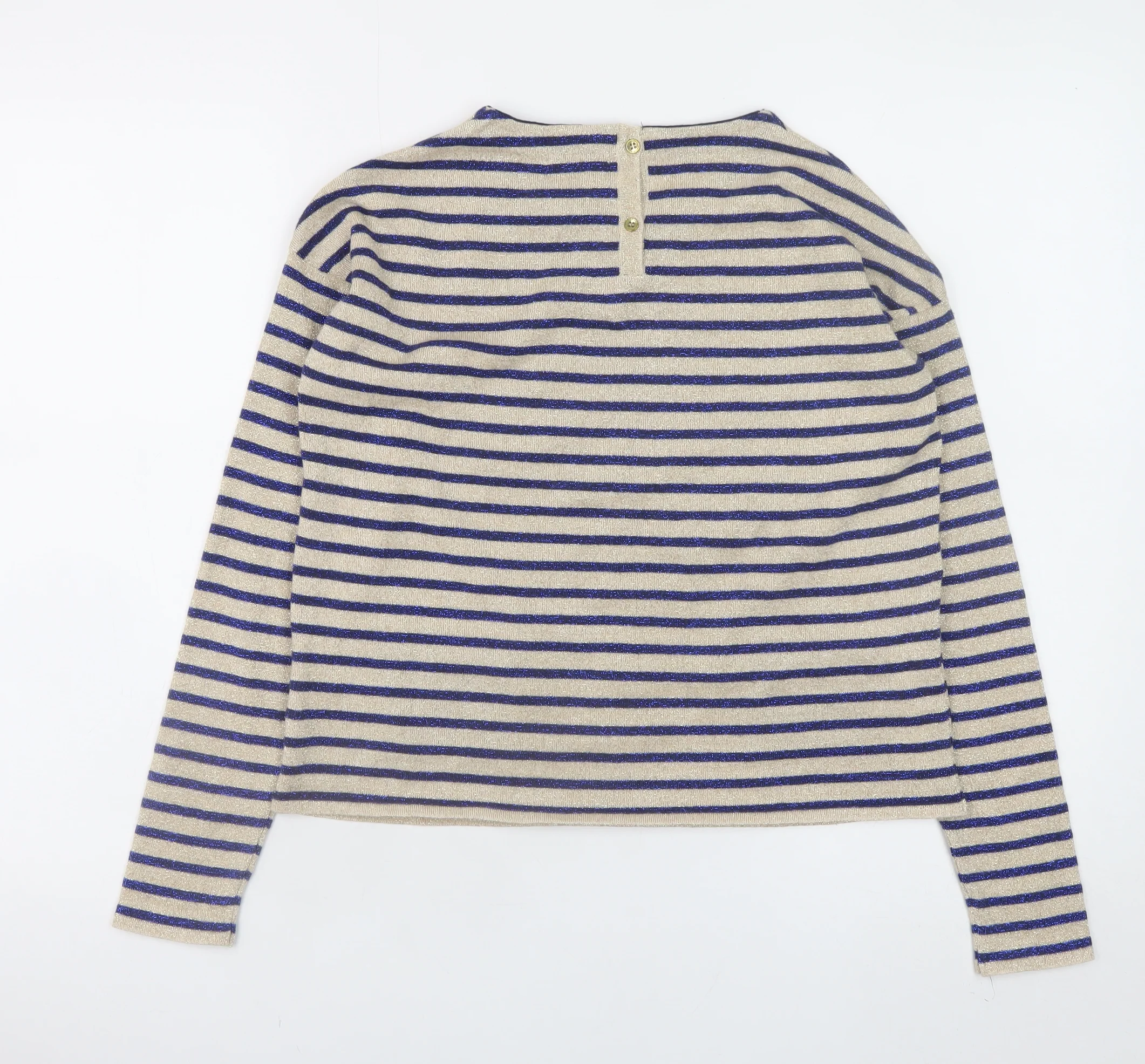 Marks and Spencer Girls Beige Blue Striped Long Sleeve T-Shirt 11-12 Years - Image 3