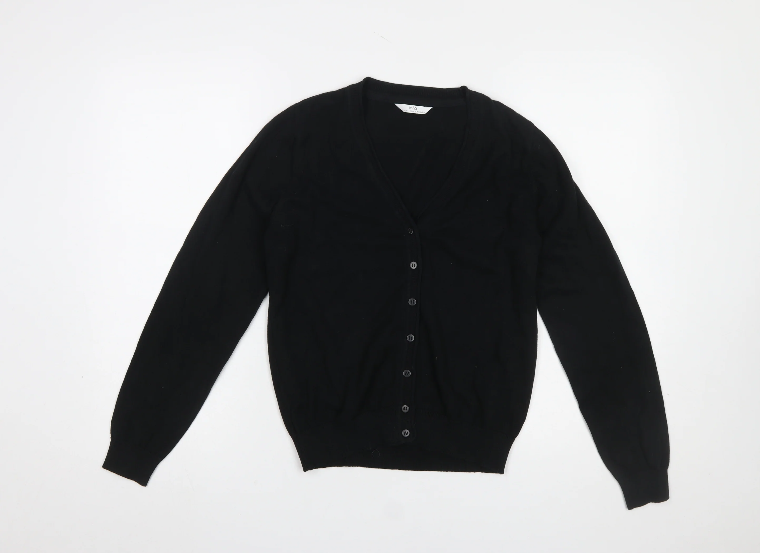 Marks and Spencer Girls Black Cotton V-Neck Cardigan 12-13 Years