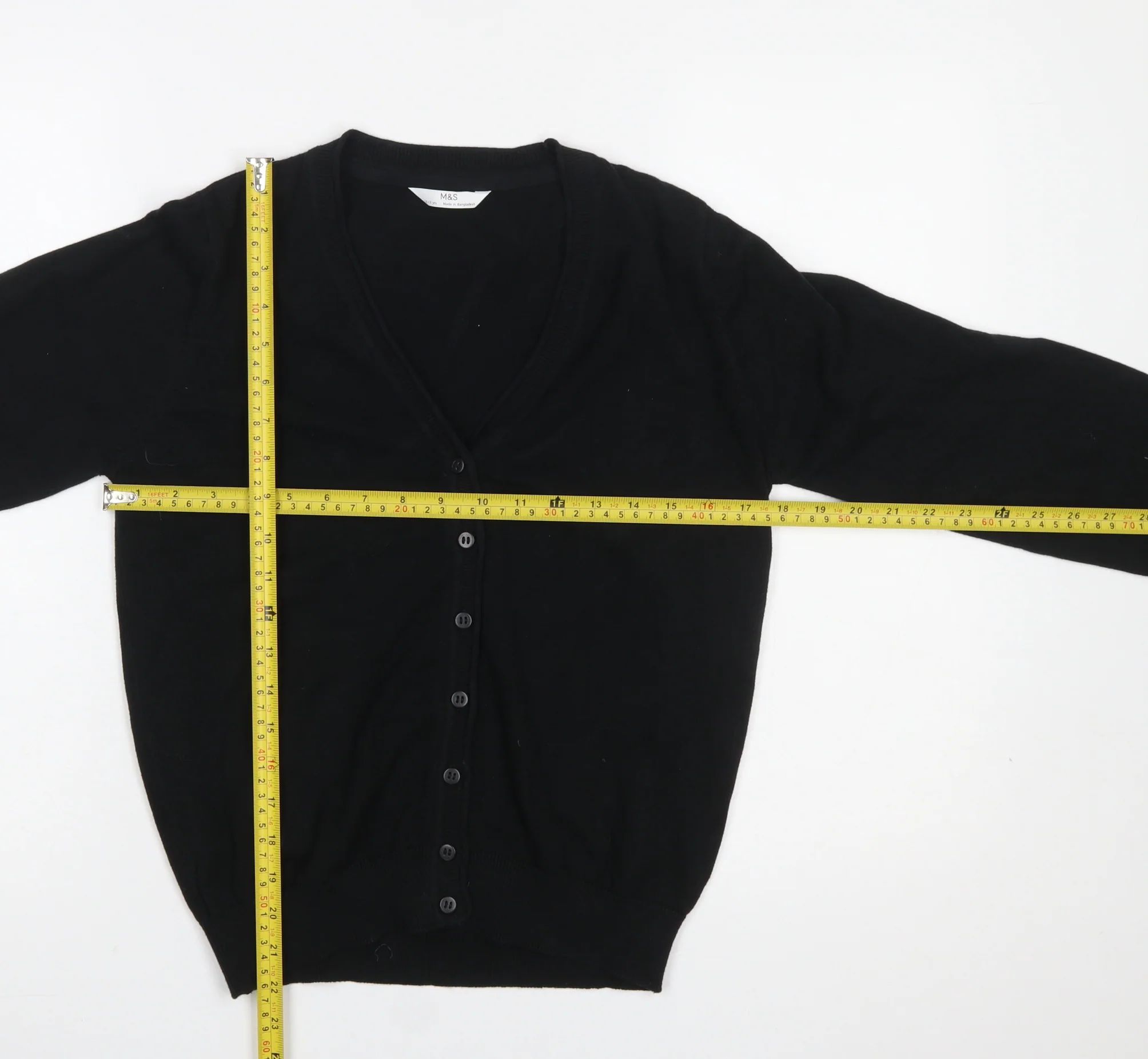 Marks and Spencer Girls Black Cotton V-Neck Cardigan 12-13 Years - Image 2