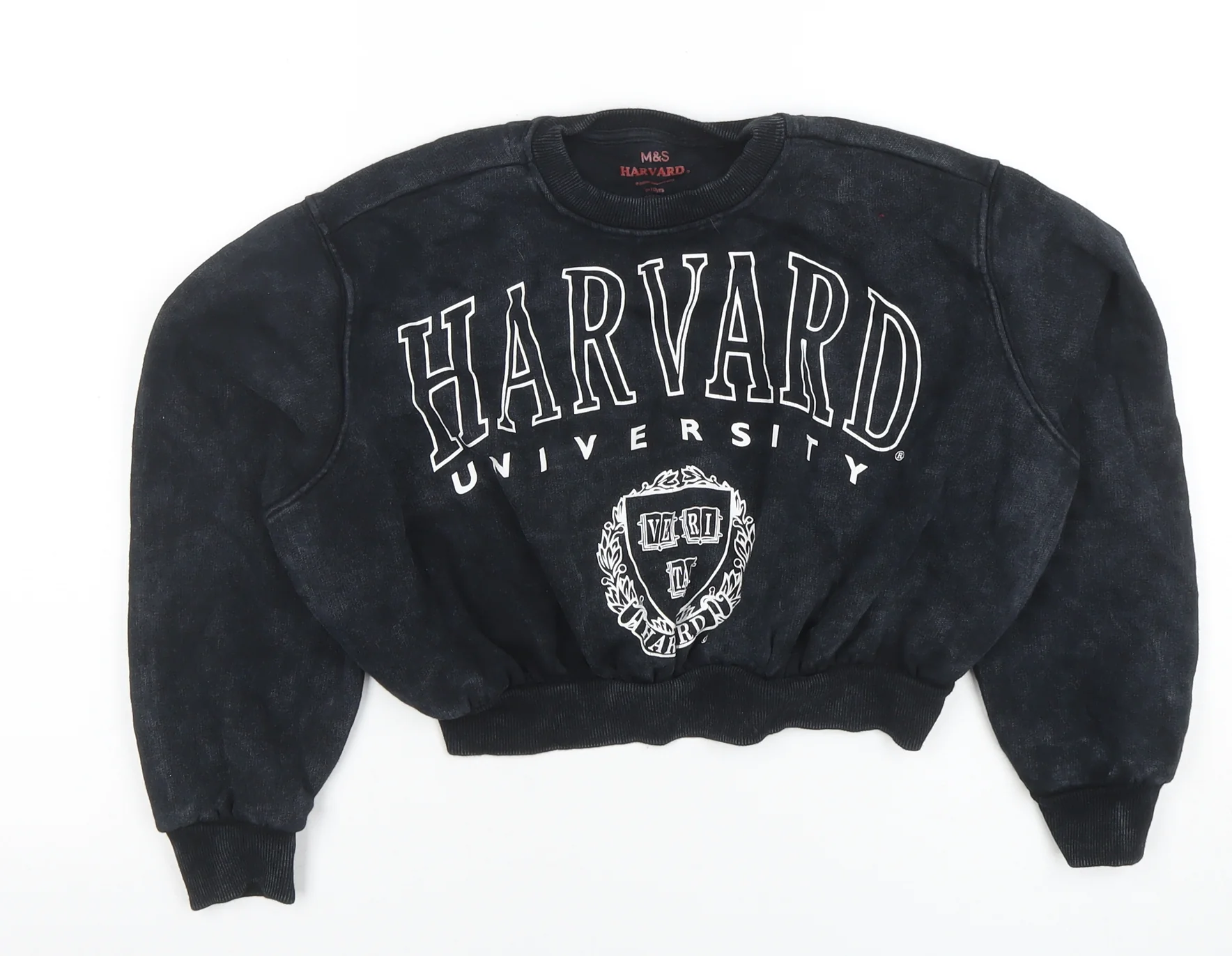 Marks and Spencer Girls Black Harvard Graphic Crew Neck Sweatshirt 9-10 Years