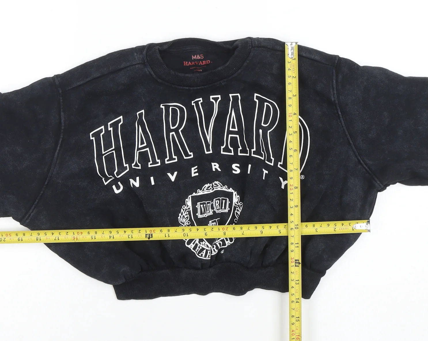 Marks and Spencer Girls Black Harvard Graphic Crew Neck Sweatshirt 9-10 Years - Image 2