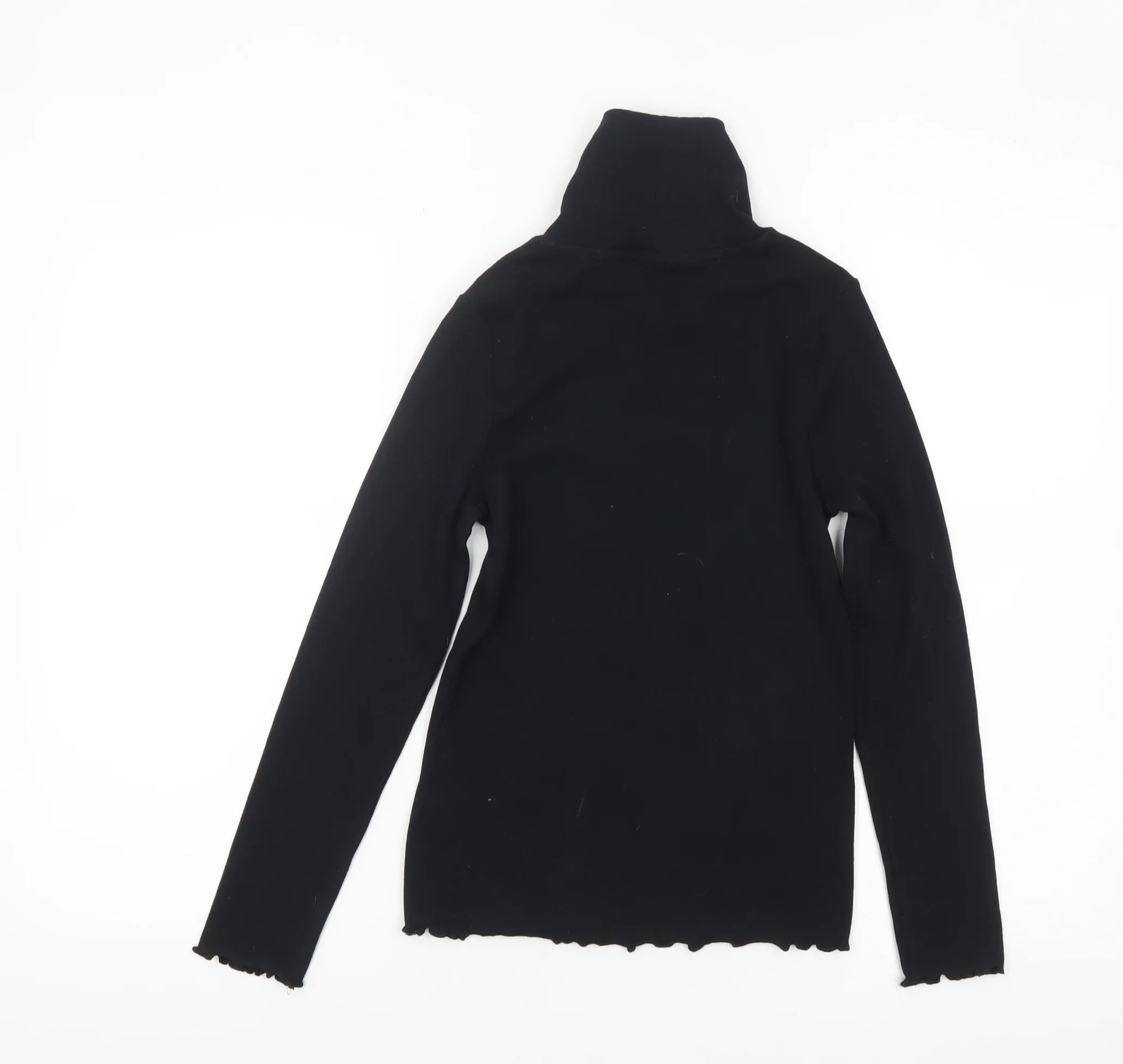 Marks and Spencer Girls Black Roll Neck Long Sleeve Cotton Top 10-11 Years - Image 3