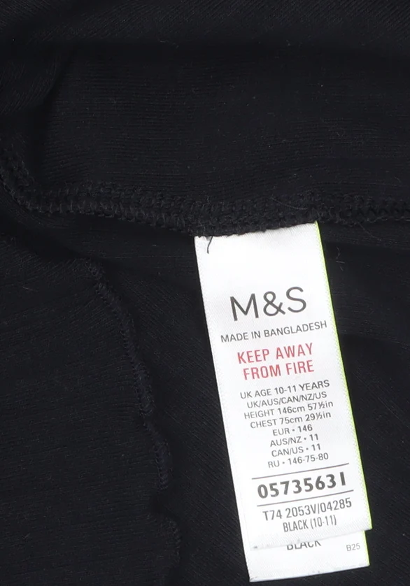 Marks and Spencer Girls Black Roll Neck Long Sleeve Cotton Top 10-11 Years - Image 5