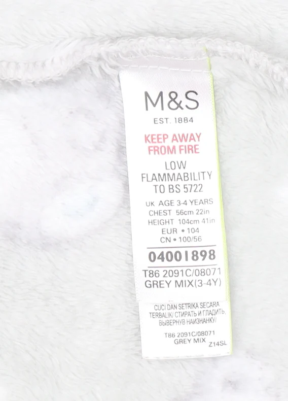 Marks and Spencer Girls Grey Me to You Hooded Fleece Robe 3-4 Years - Image 5