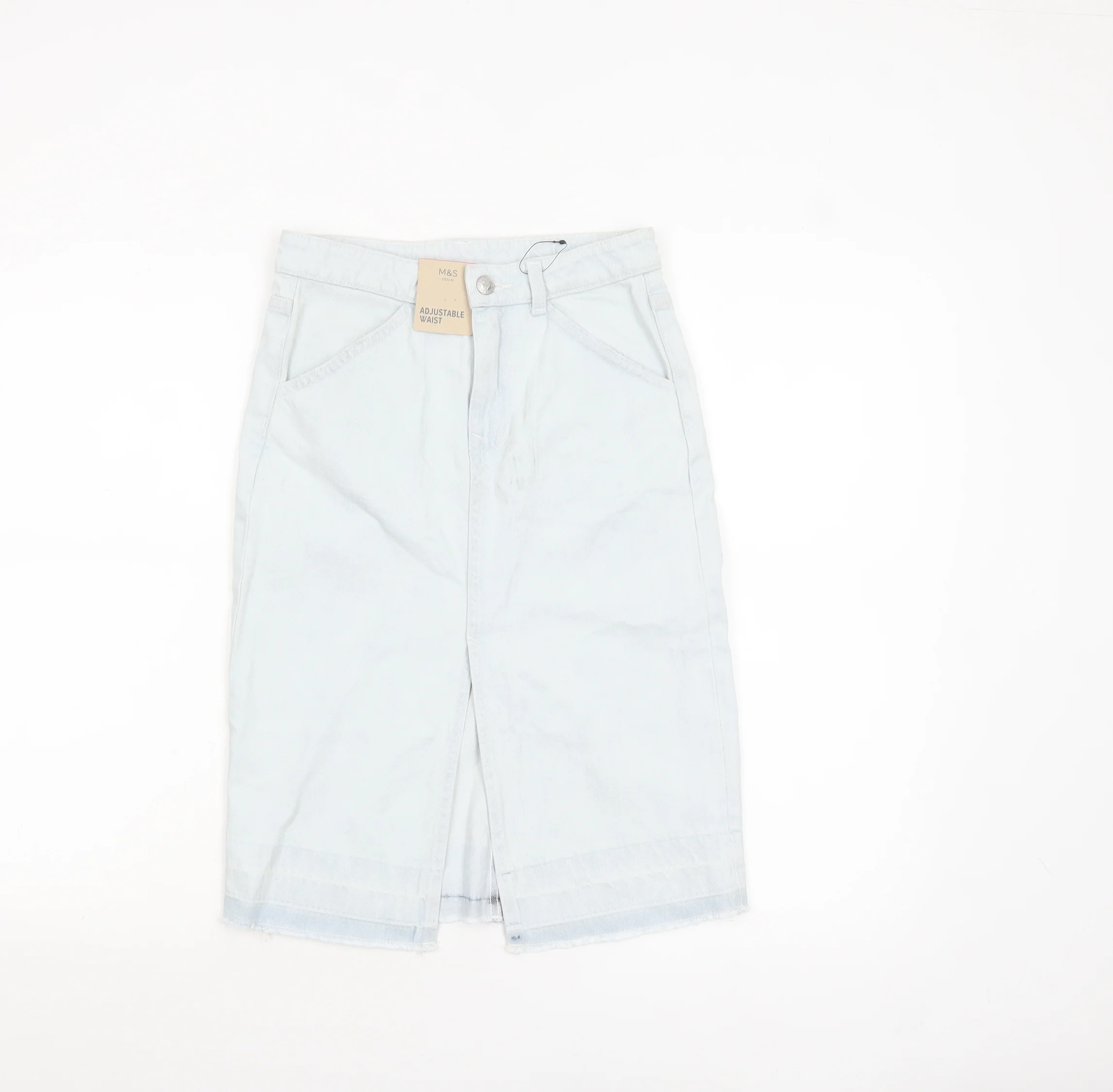 Marks and Spencer Girls Light Blue Denim Knee Length Straight Skirt 9-10 Years