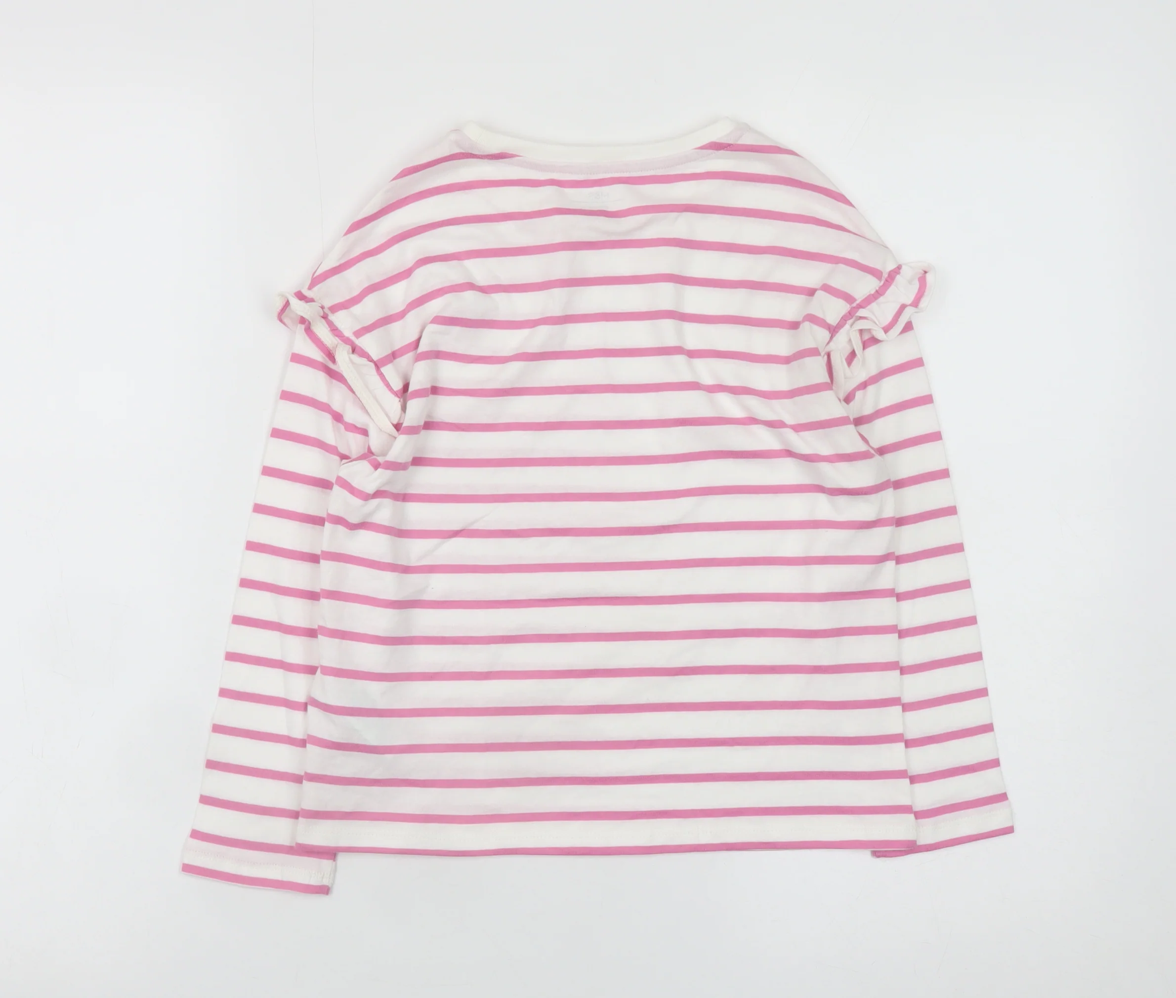 Marks and Spencer Girls Pink Stripe Long Sleeve Ruffle T-Shirt 6-7 Years - Image 3