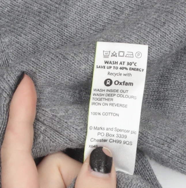 Marks and Spencer Men Grey Cotton V-Neck Pullover Jumper M - Image 4