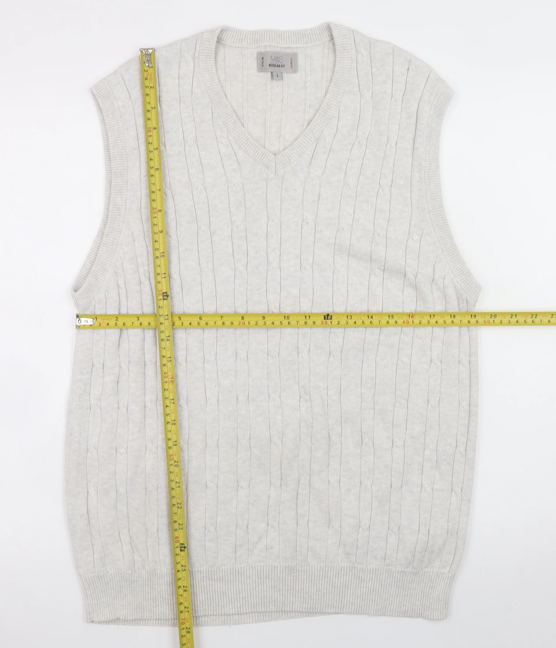 Marks and Spencer Men Ivory Cable Knit Cotton Vest L - Image 2