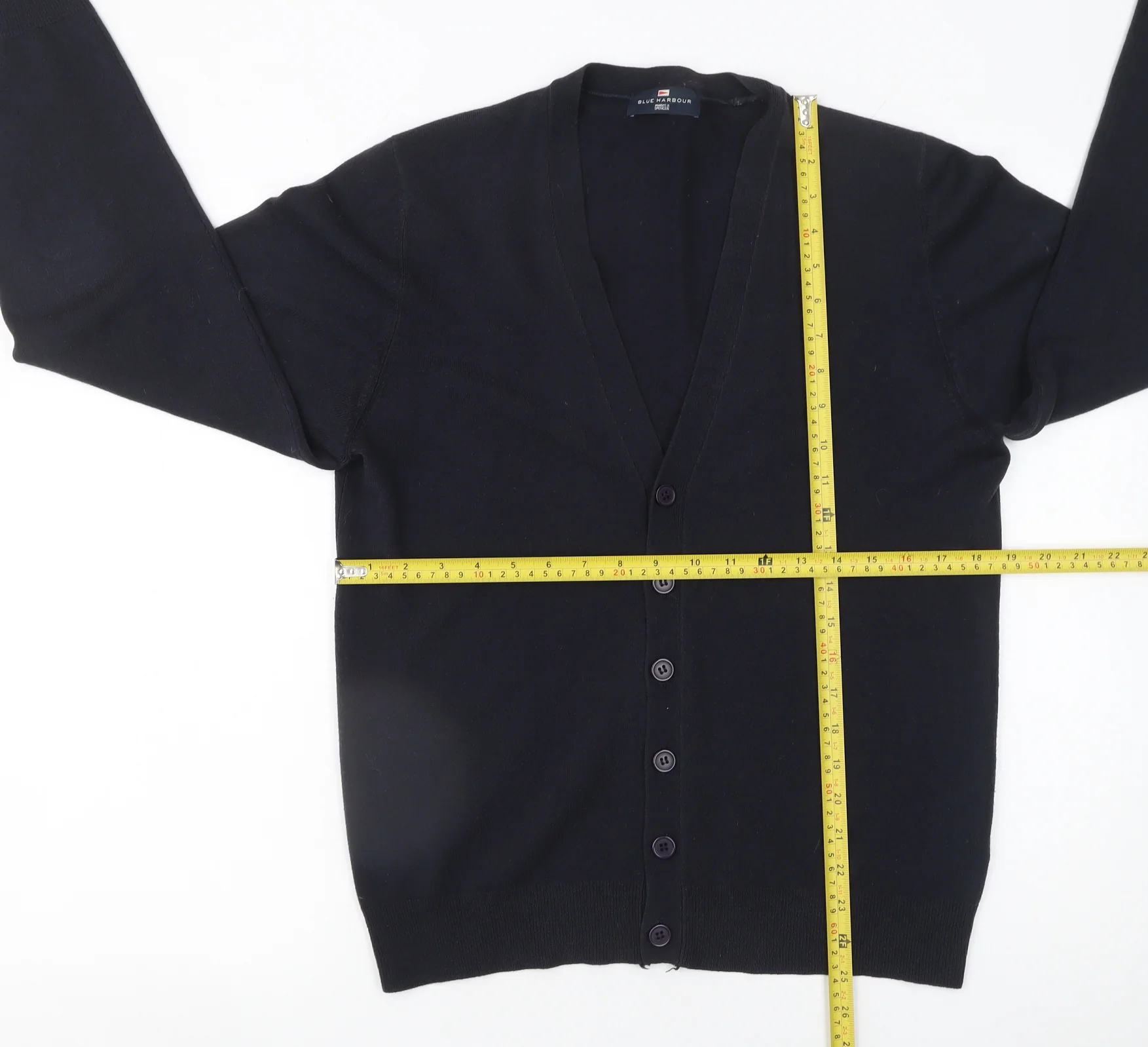 Marks and Spencer Men’s Black V-Neck Button Cardigan Medium Acrylic - Image 2