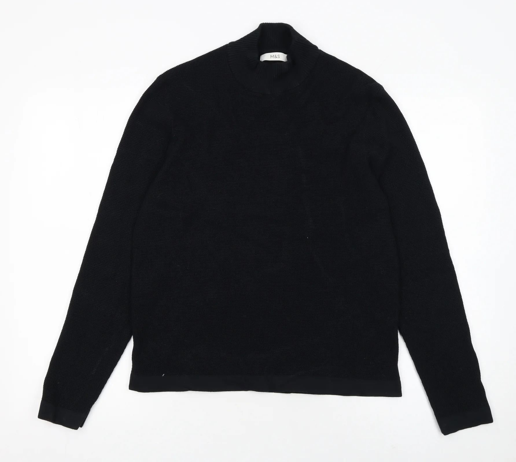 Marks and Spencer Men’s Black Waffle Knit Cotton Modal Mock Neck Jumper M