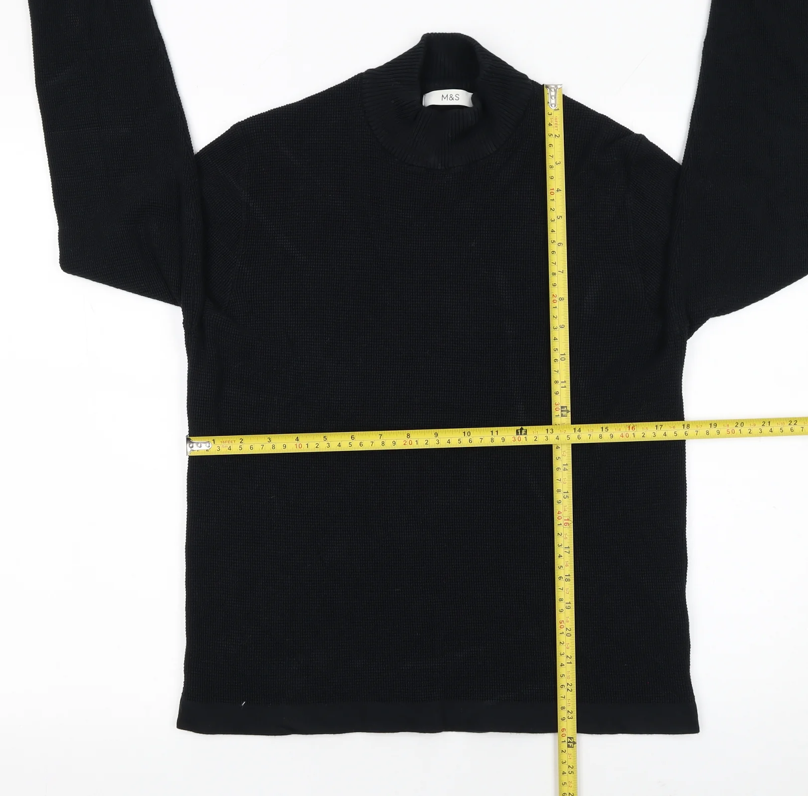 Marks and Spencer Men’s Black Waffle Knit Cotton Modal Mock Neck Jumper M - Image 2