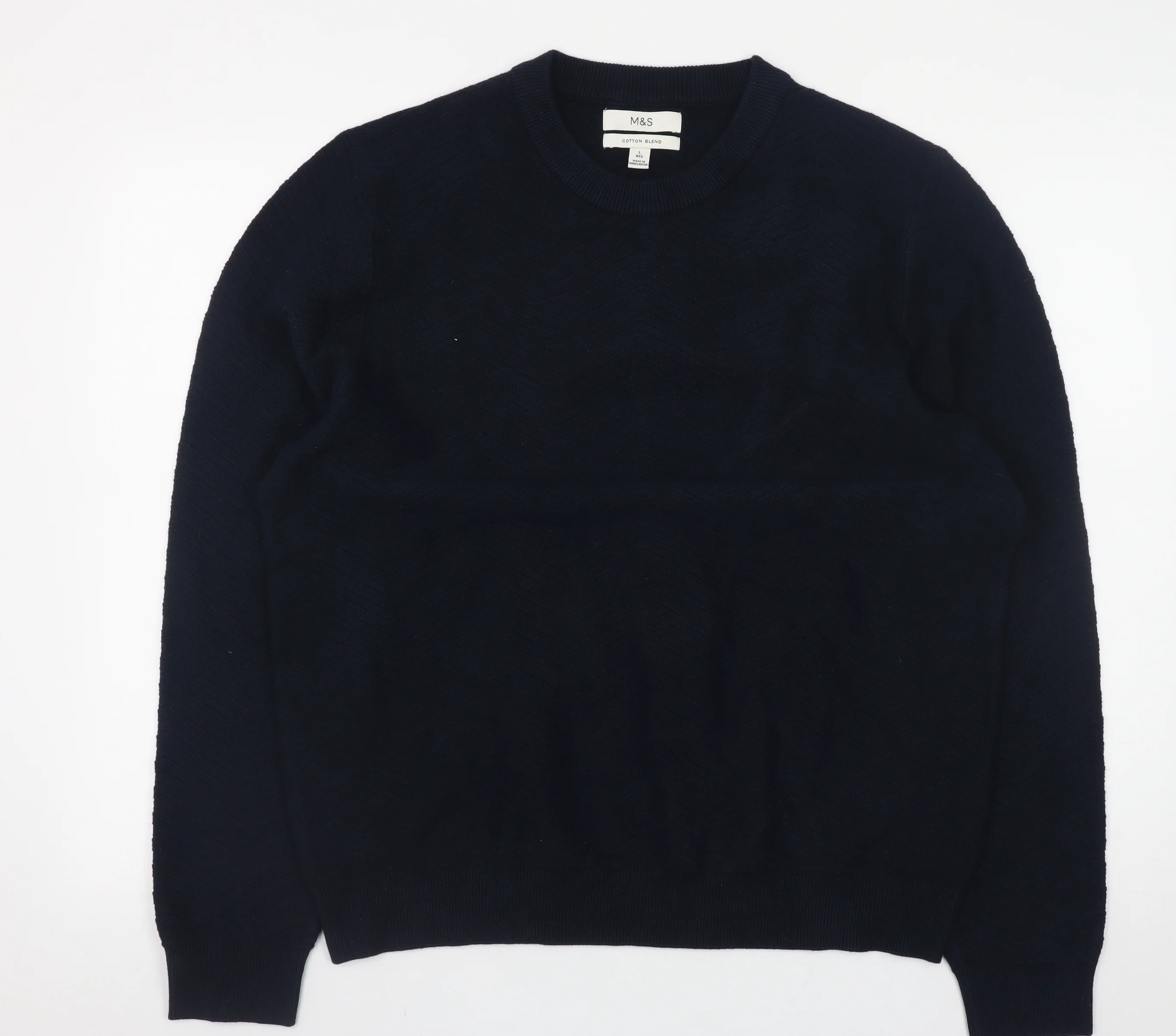 Marks and Spencer Men’s Blue Cotton Blend Crew Neck Jumper L