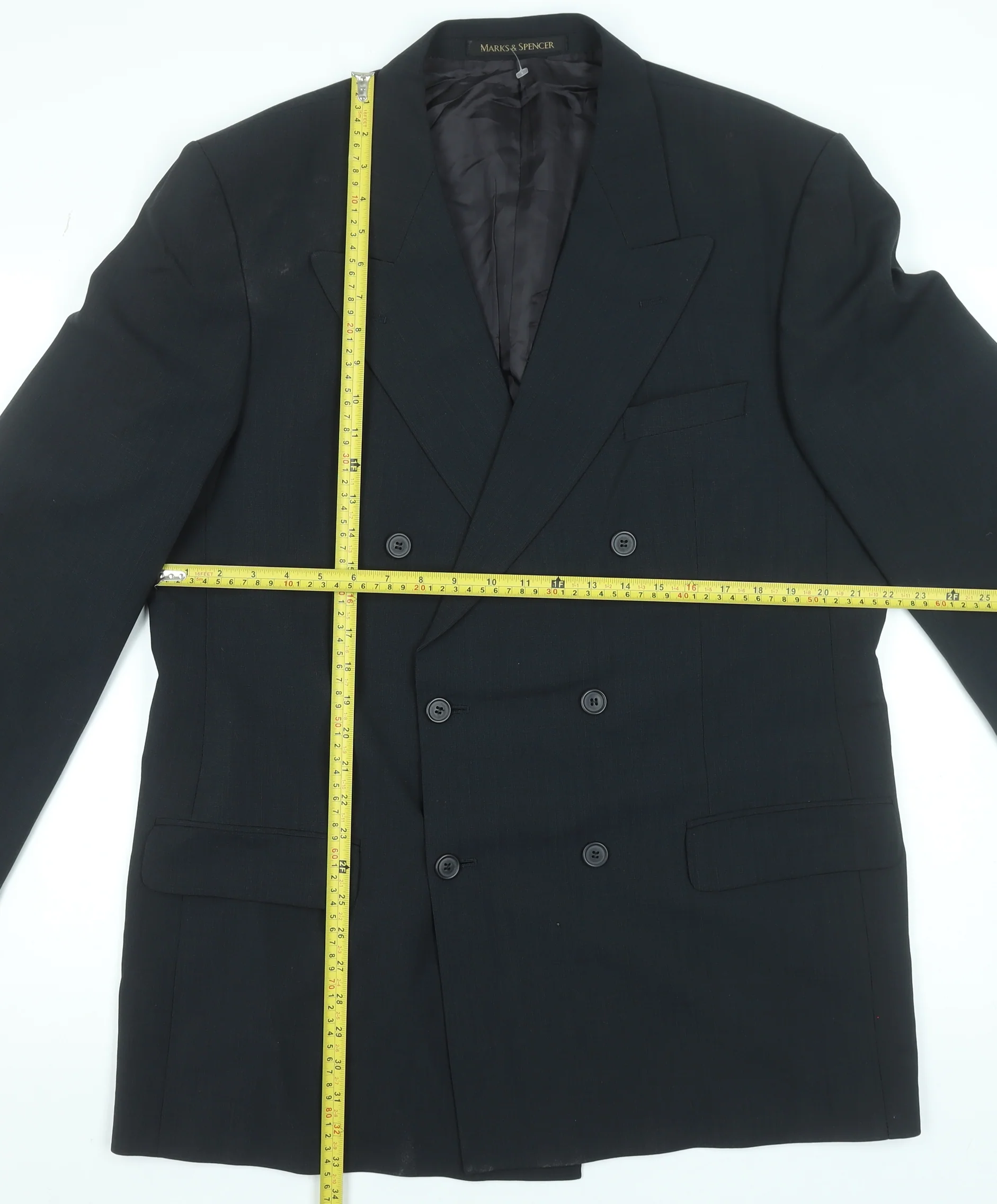 Marks and Spencer Men’s Blue Double Breasted Wool Blend Blazer 44L - Image 2