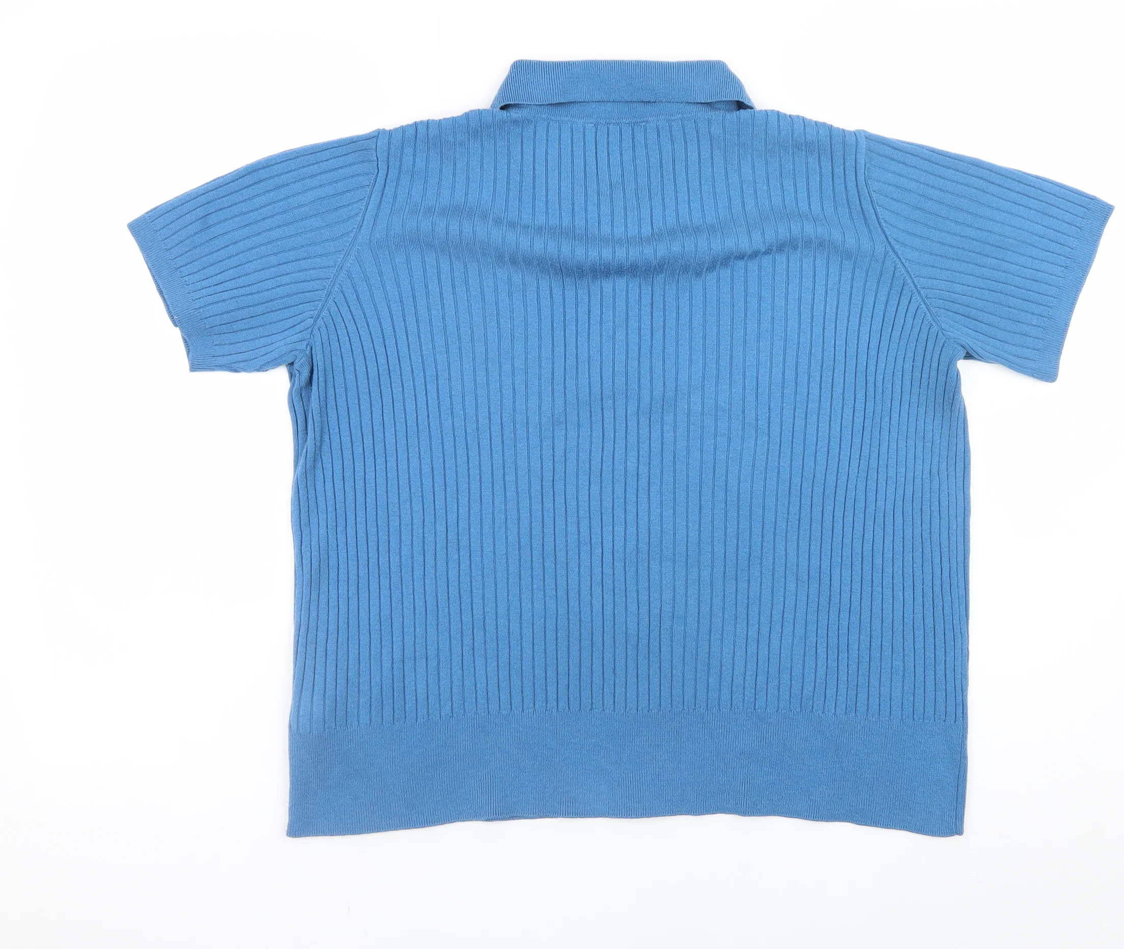 Marks and Spencer Men’s Blue Knit Polo Shirt Size L Short Sleeve - Image 3
