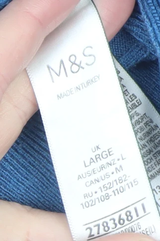 Marks and Spencer Men’s Blue Knit Polo Shirt Size L Short Sleeve - Image 4