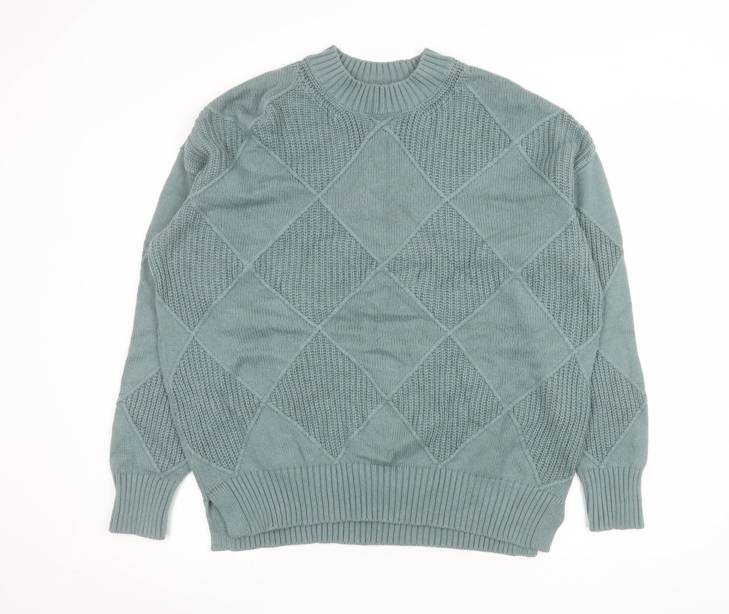 Marks and Spencer Men’s Green Argyle Crew Neck Cotton Wool Jumper Large