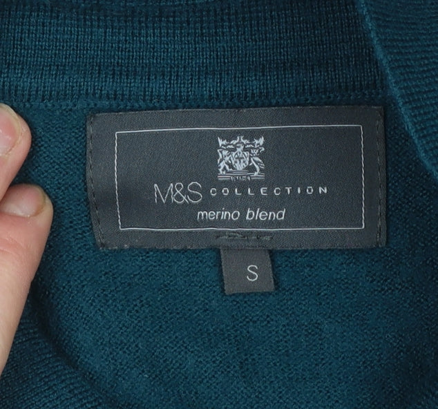 Marks and Spencer Men’s Green Merino Blend Henley Jumper Small - Image 5