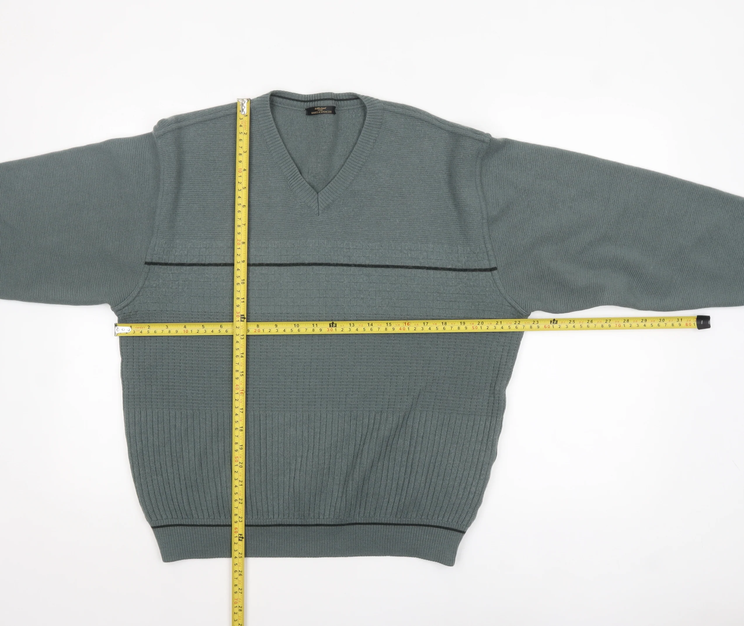Marks and Spencer Men’s Green V-Neck Wool Blend Pullover Jumper L - Image 2