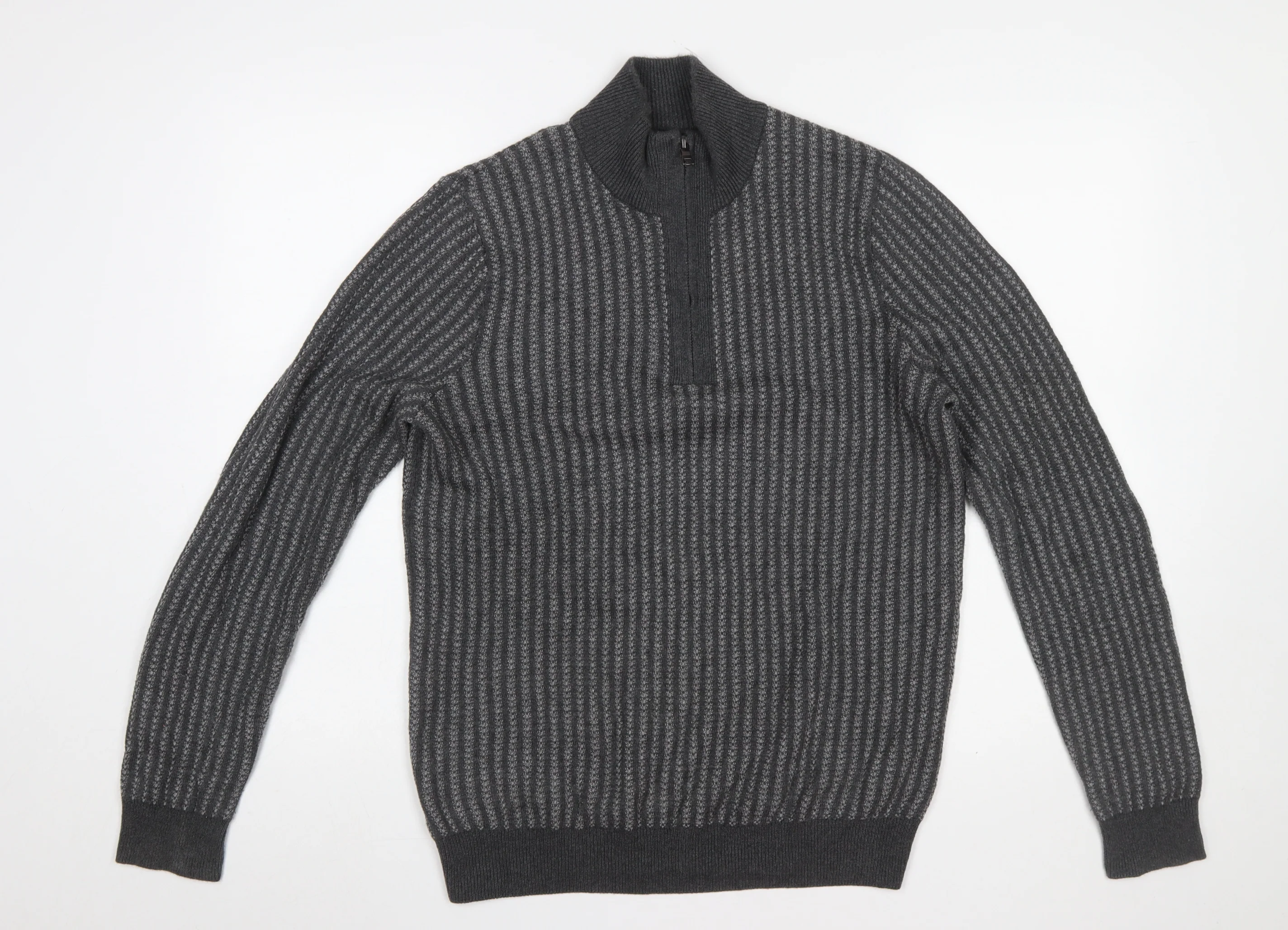 Marks and Spencer Men’s Grey Cotton 1/4 Zip Jumper Size S Regular Fit