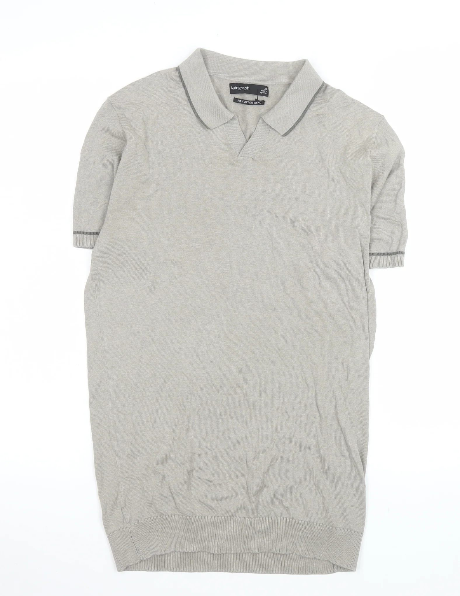 Marks and Spencer Men’s Grey Silk Cotton Collared XS T-Shirt