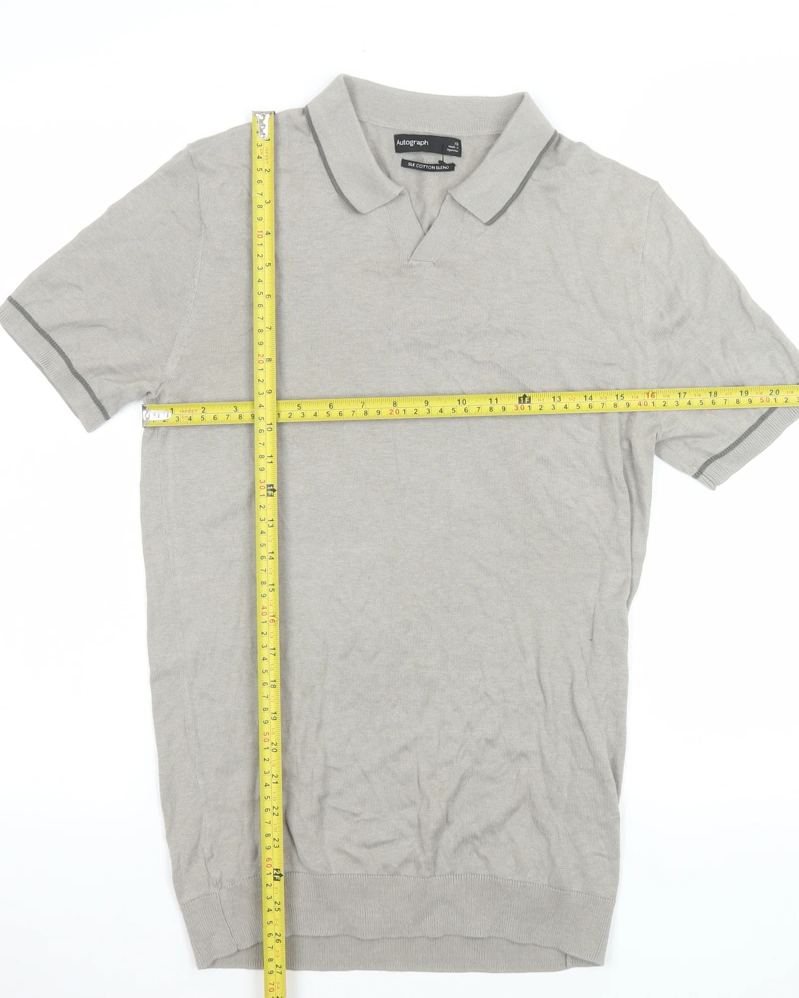 Marks and Spencer Men’s Grey Silk Cotton Collared XS T-Shirt - Image 2