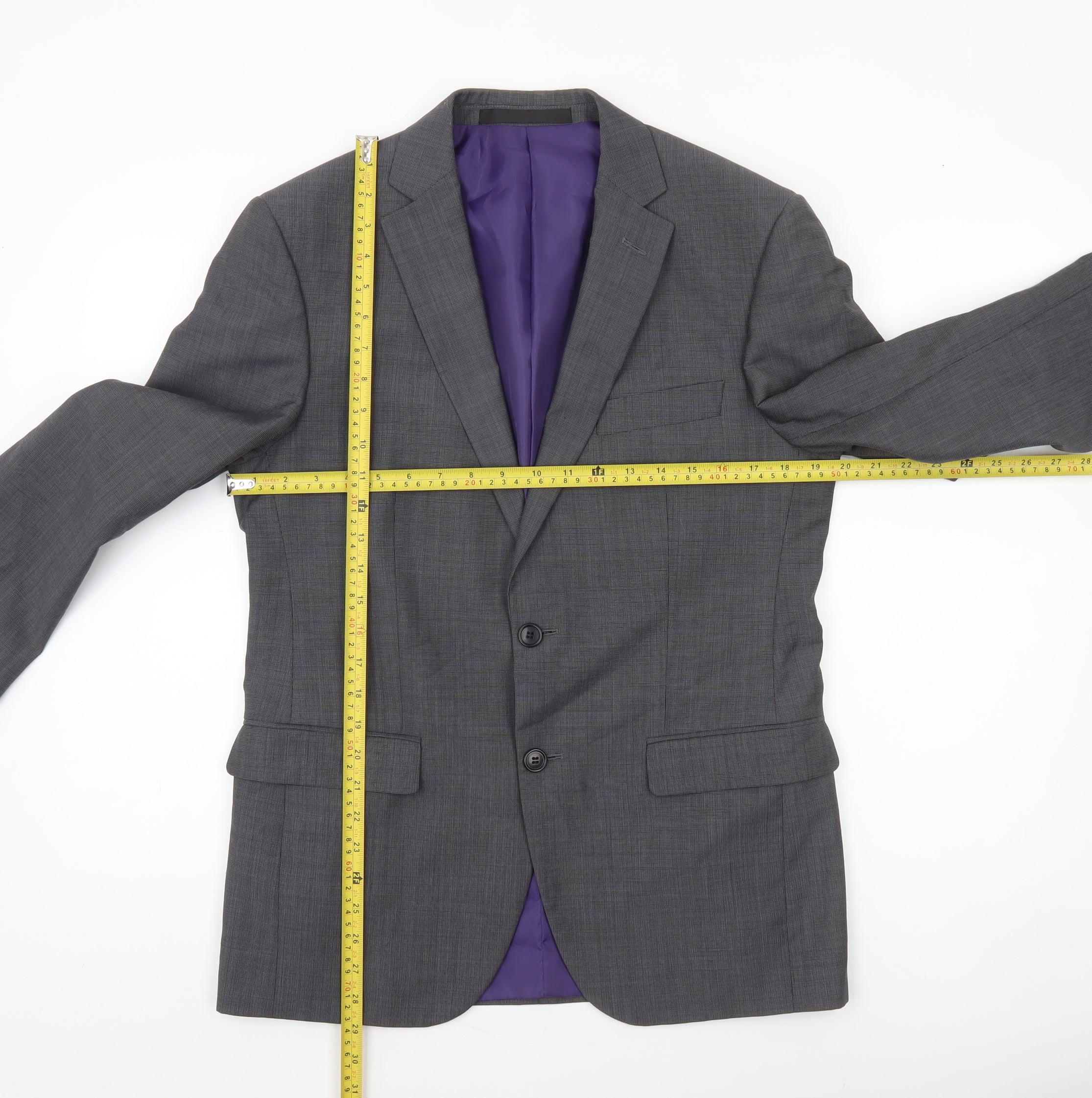 Marks and Spencer Men’s Grey Wool Blend Suit Jacket 38S Short Classic Fit - Image 2