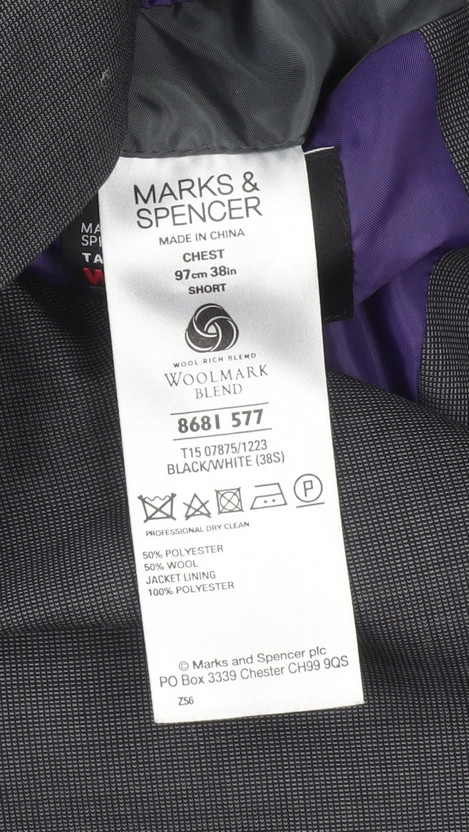 Marks and Spencer Men’s Grey Wool Blend Suit Jacket 38S Short Classic Fit - Image 4