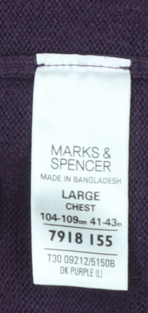 Marks and Spencer Men’s Purple Cotton V-Neck Jumper Size L - Image 4