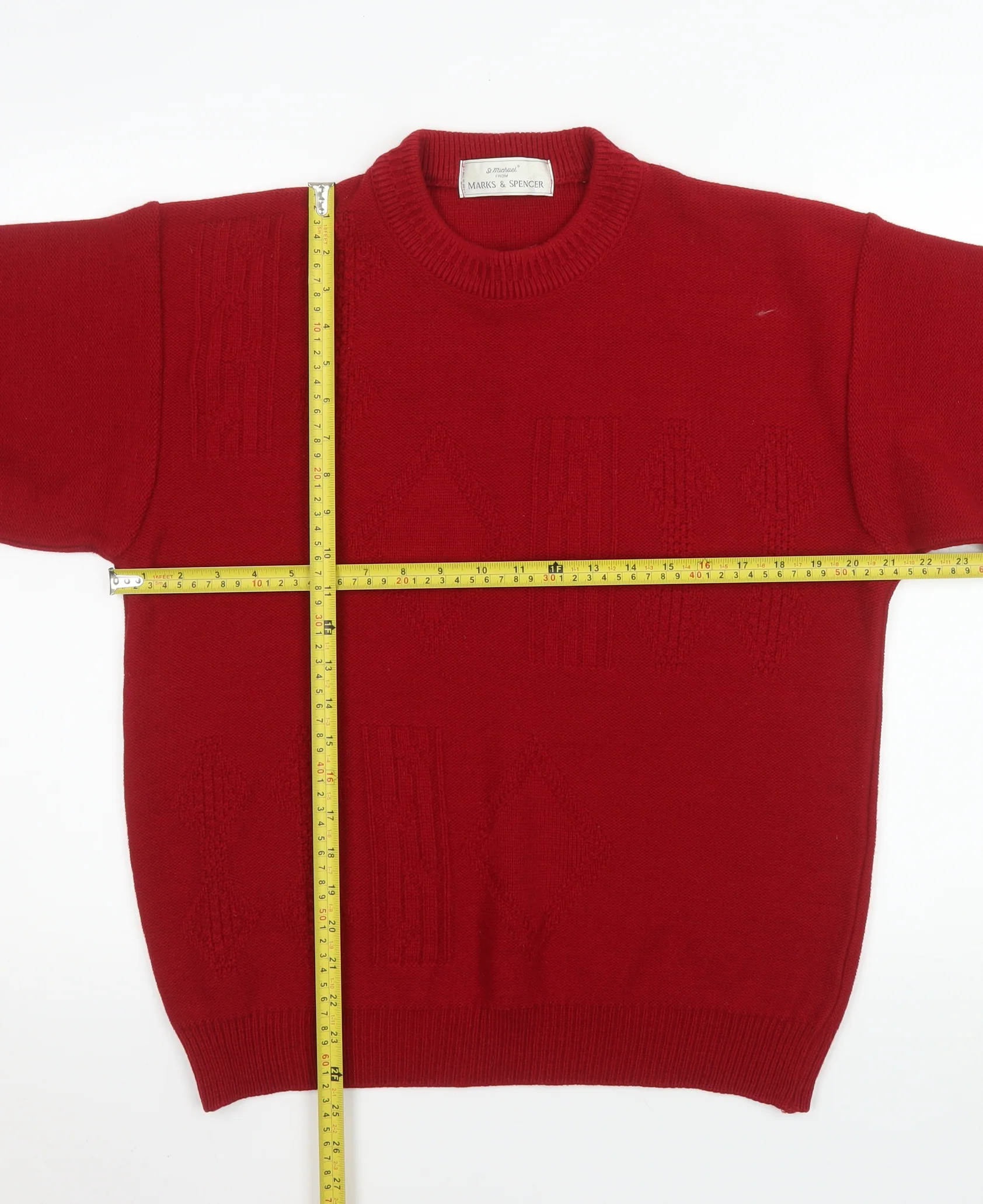 Marks and Spencer Men’s Red Acrylic Geometric Pullover Jumper Medium - Image 2