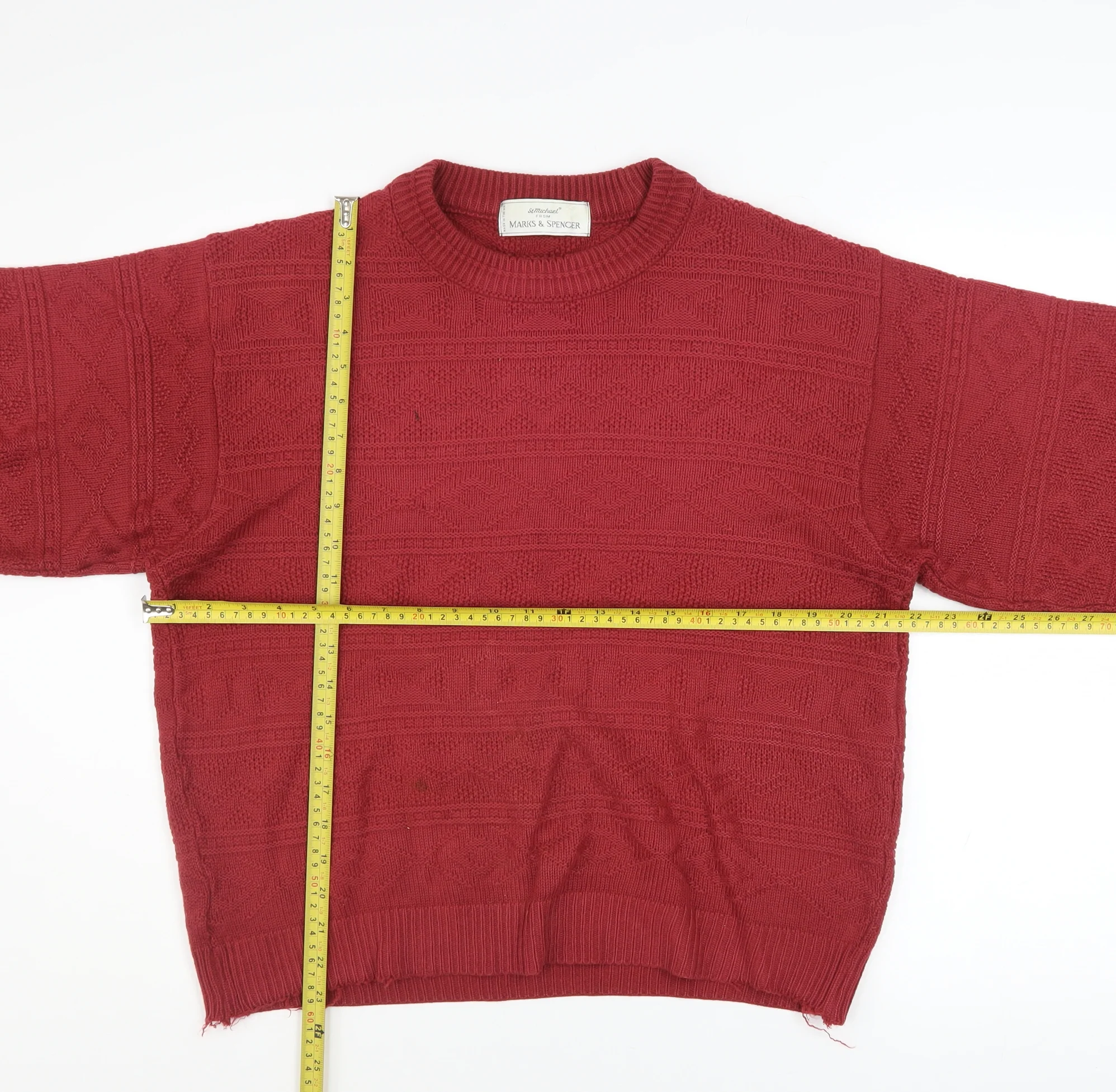 Marks and Spencer Men’s Red Knit Acrylic Jumper S Crew Neck Vintage - Image 2