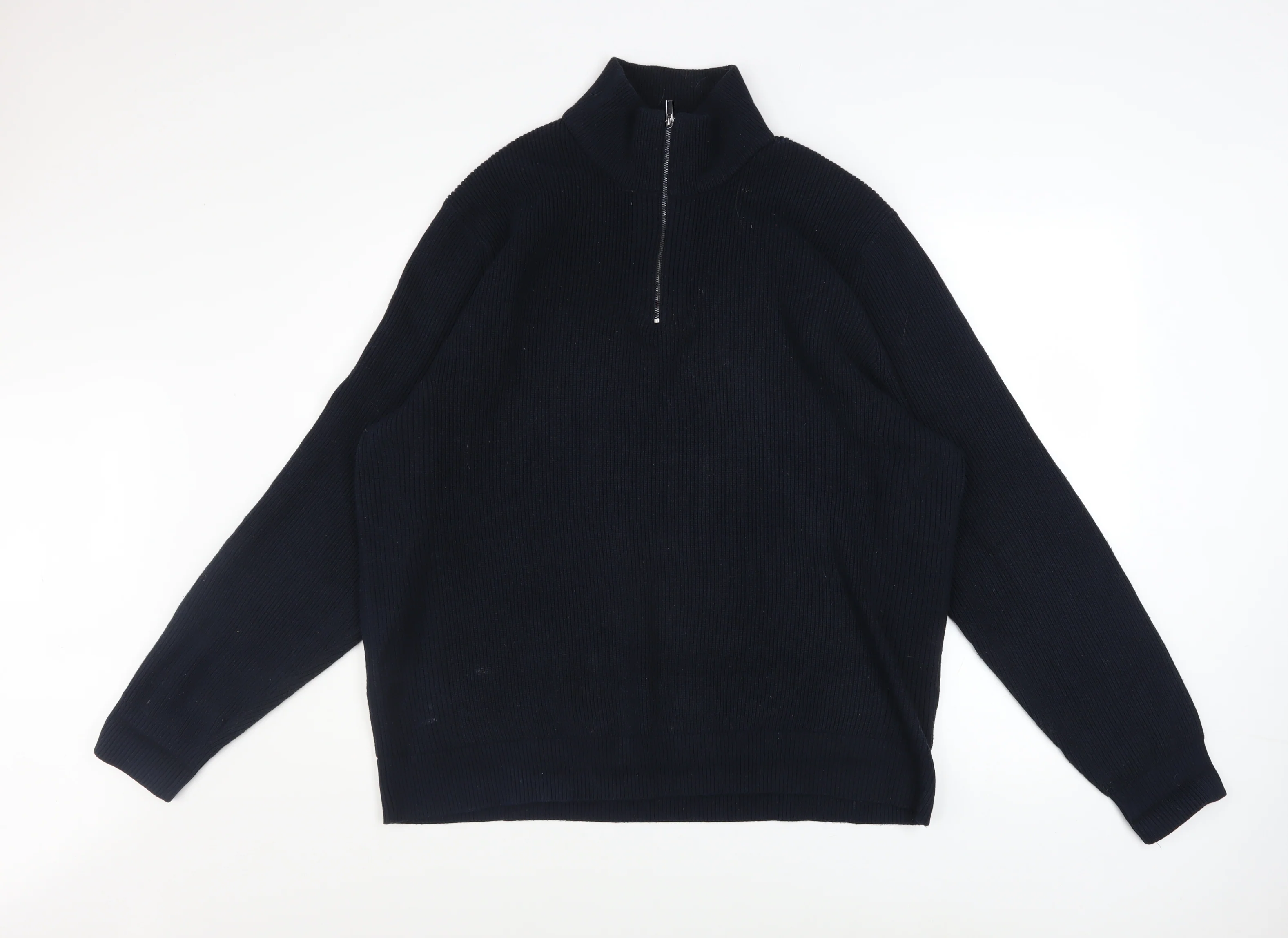 Marks and Spencer Men's Black 2XL Half Zip High Neck Cotton Blend Jumper
